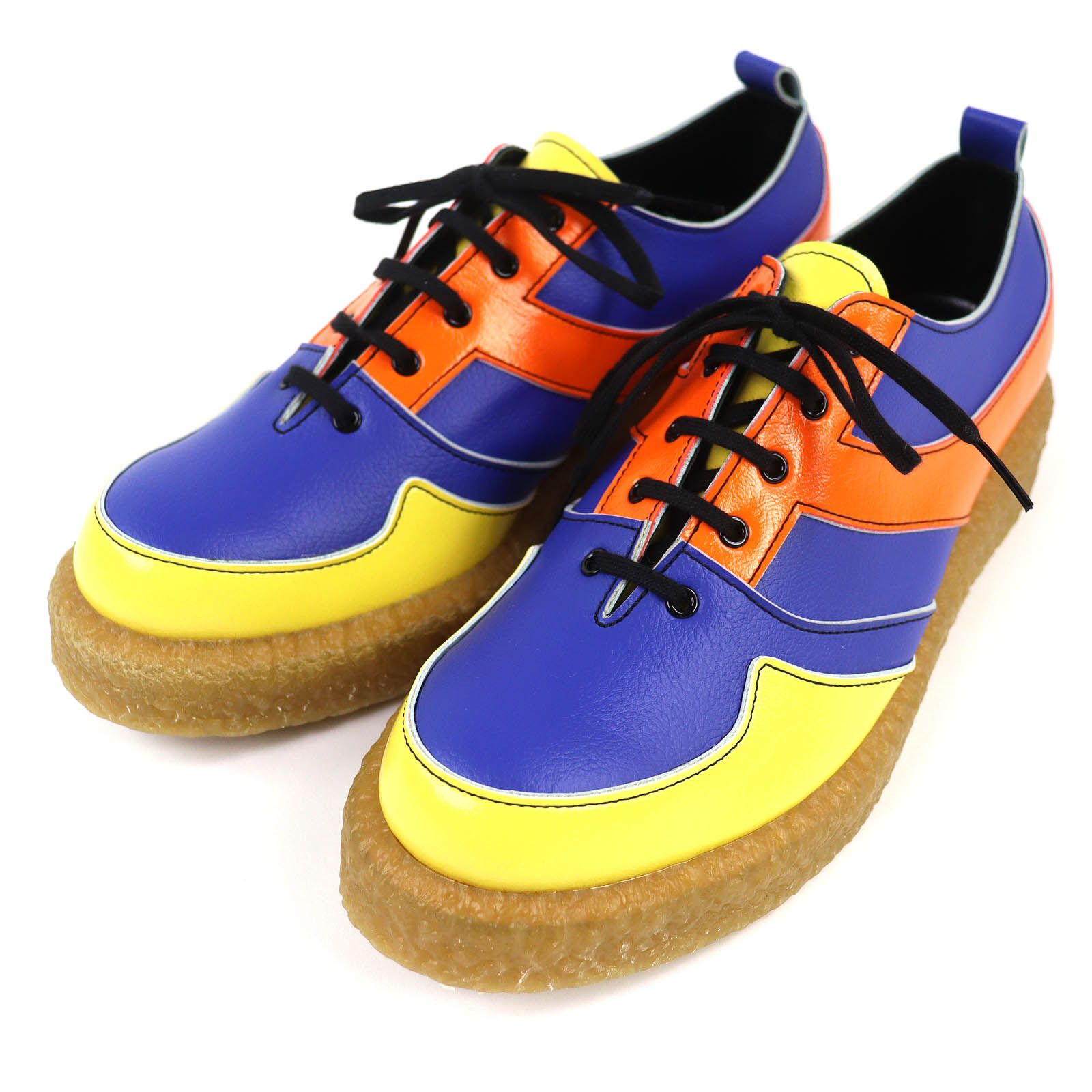 未使用品△COMME des GARCONS HOMME PLUS コムデギャルソンオムプリュス PA-K102 ラバーソール 配色 レザースニーカー ブルー オレンジ イエロー 24 箱付き 日本製 メンズ 未使用品△COMME des GARCONS HOMME PLUS コムデギャルソンオム