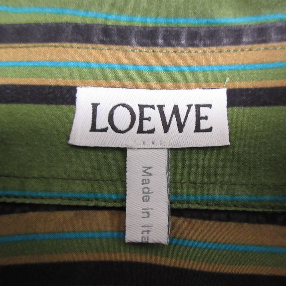 美品 LOEWE ロエベ シルク100％ ストライプ柄 長袖 ロングシャツ