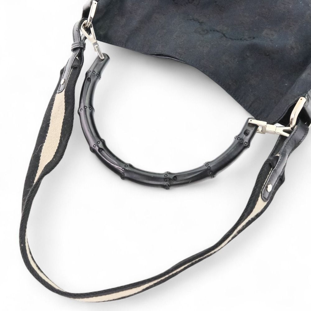 GUCCI グッチ バンブー GGキャンバス 2way ハンドバッグ ワンショルダーバッグ 4058 ブラック メンズ レディース 古着 中古 USED GUCCI - GUCCI グッチ バンブー GGキャンバス 2way ハンドバッグ ワン
