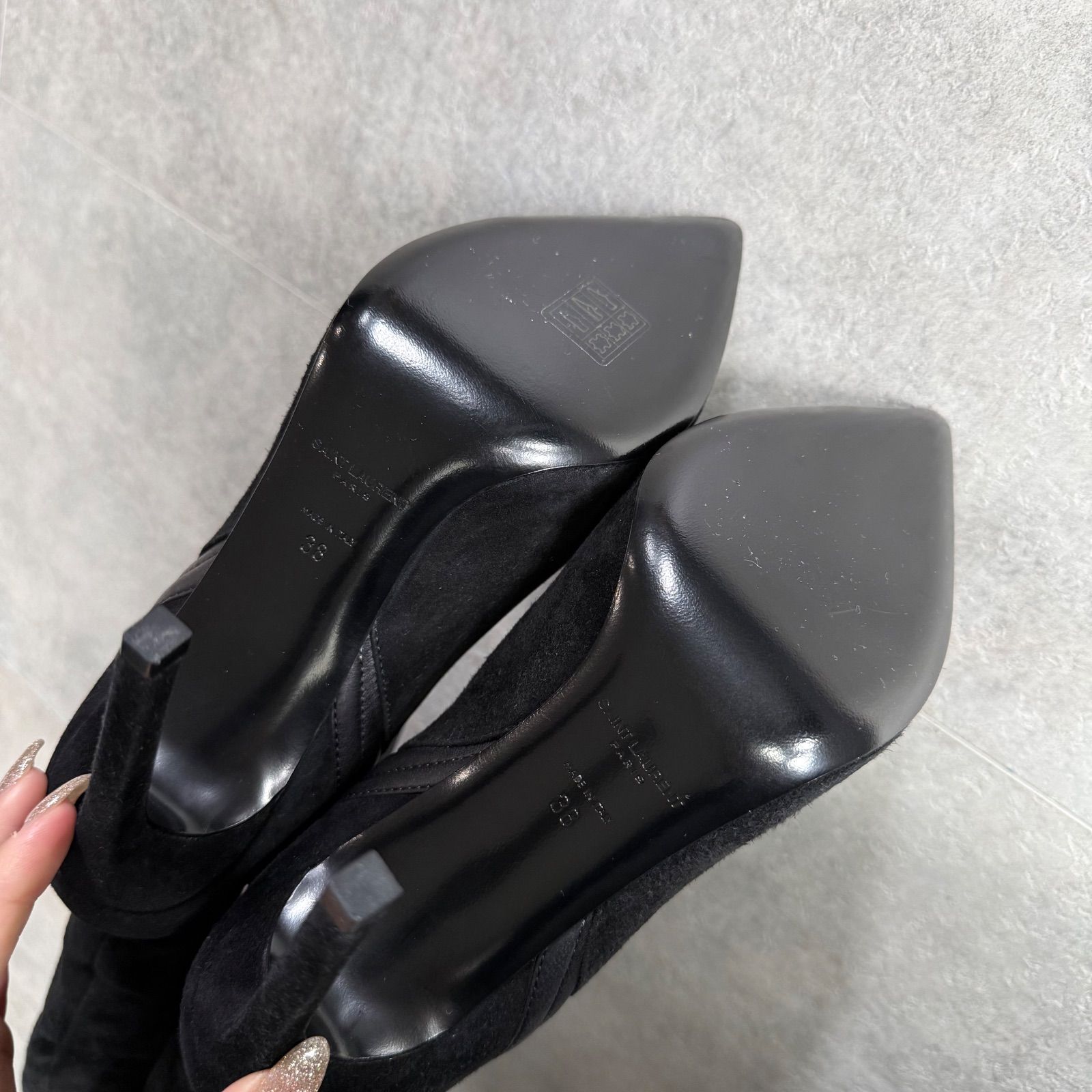 美品 SAINT LAURENT PARIS サンローラン スエードレザー ロングブーツ 