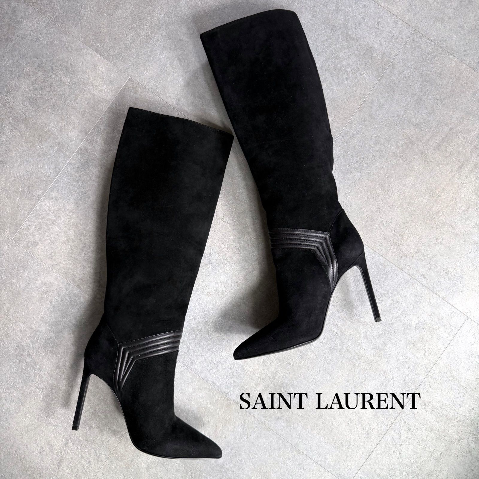美品 SAINT LAURENT PARIS サンローラン スエードレザー ロングブーツ 