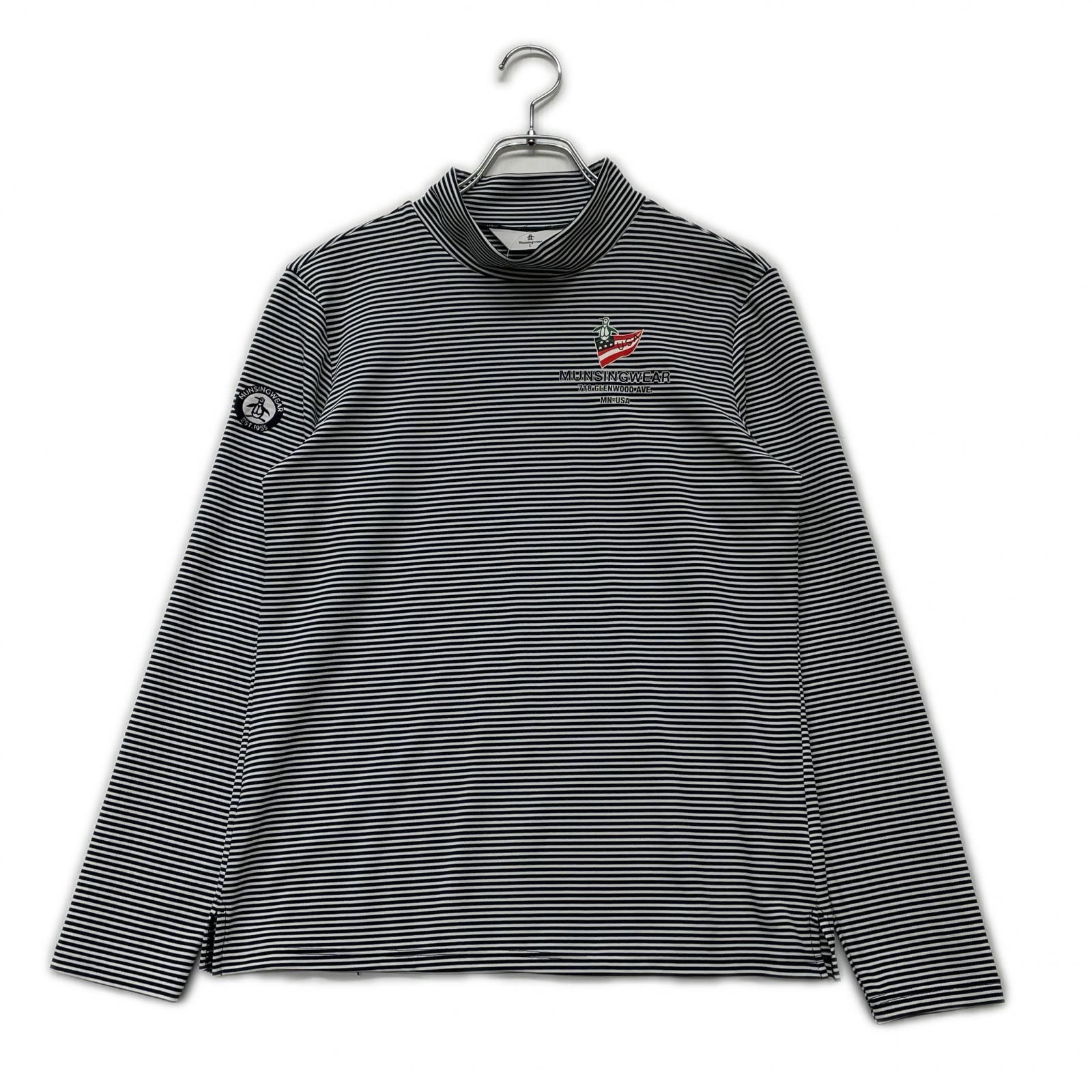  レディース マンシングウェア Munsing wear 長袖シャツ L ネイビー×ホワイト モックネック ボーダー
