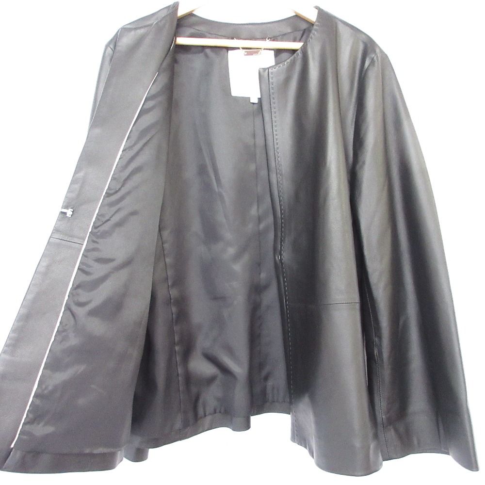 自由区 - 美品 23AW 自由区 ジユウク ラムレザー ノーカラージャケット 大きいサイズ 44 ブラック レディース 古着 中古 USED 美品 23AW 自由区 ジユウク ラムレザー ノーカラージャケット 大きい
