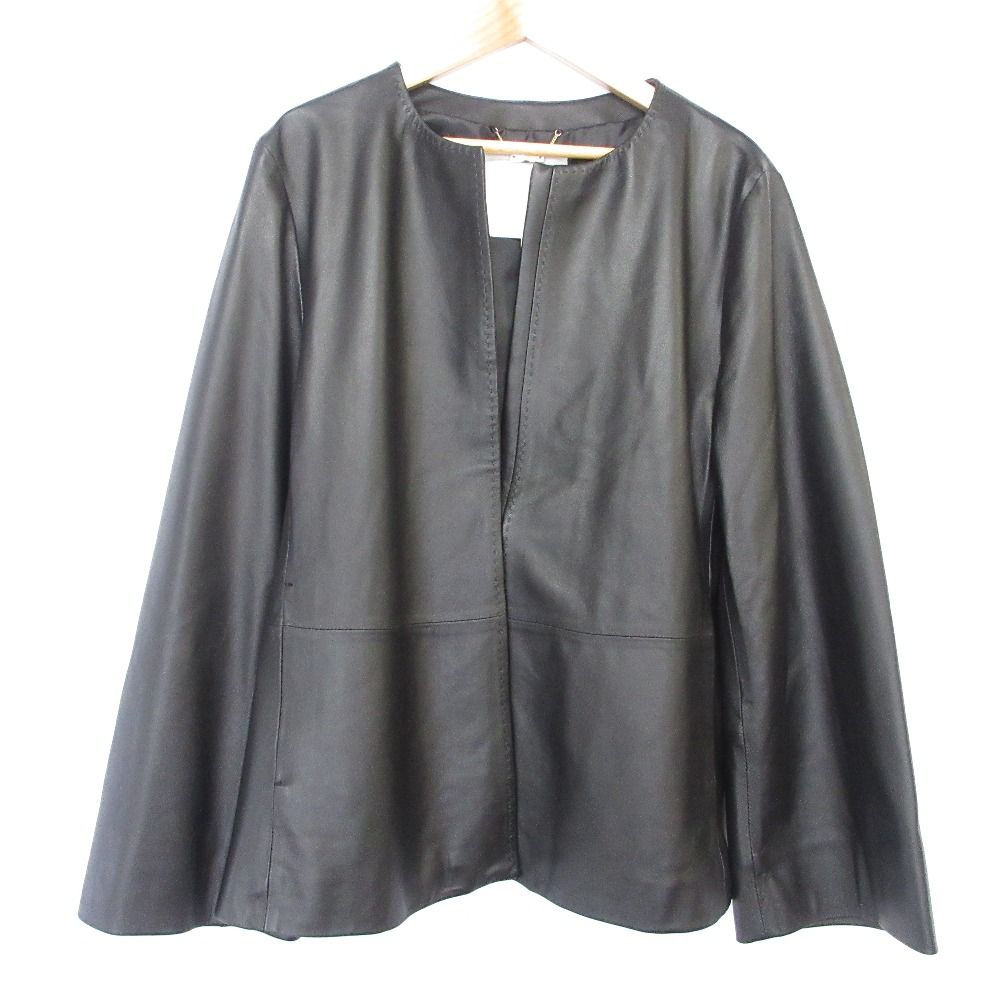 自由区 - 美品 23AW 自由区 ジユウク ラムレザー ノーカラージャケット 大きいサイズ 44 ブラック レディース 古着 中古 USED 美品 23AW 自由区 ジユウク ラムレザー ノーカラージャケット 大きい