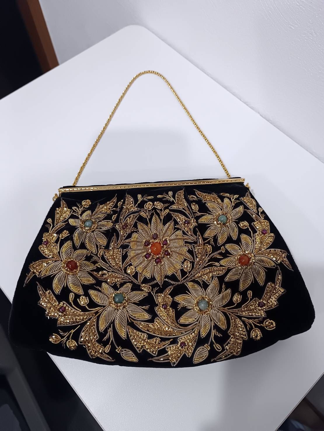 皇室御用達 Lumy ルミーはしもと 高級ベロア 刺繍ビーズバッグ 天然石