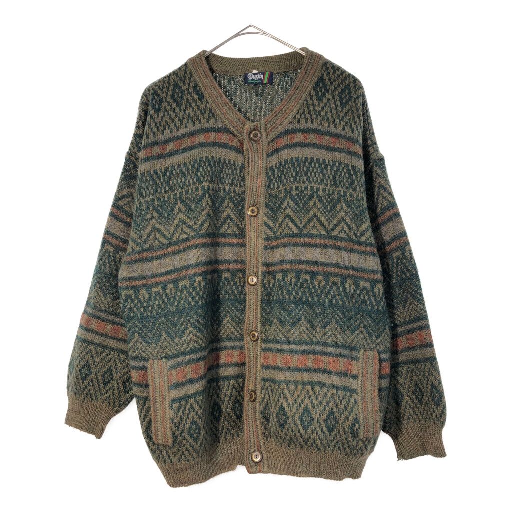 DUSTIN モヘア混 アクリルニットカーディガン 総柄 マルチカラー(メンズ 7)中古 古着 X4613 メンズ DUSTIN モヘア混 アクリルニットカーディガン 総柄 マルチ