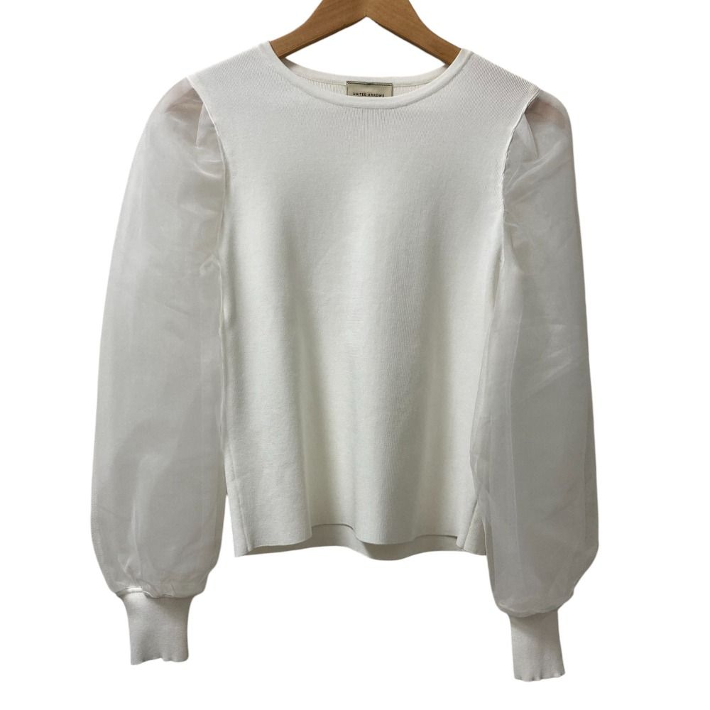 未使用 23SS UNITED ARROWS ユナイテッドアローズ チュール オーガンジー スリーブ ニット カットソー サイズF ホワイト レディース 古着 中古 USED 未使用 23SS UNITED ARROWS ユナイテッドアローズ チュール