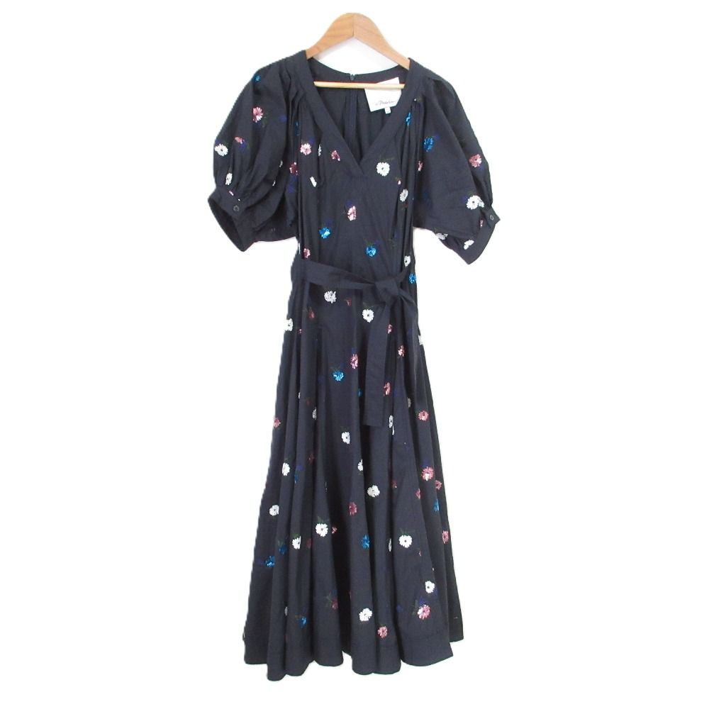 23SS未使用級 スリーワンフィリップリム スパンコール 花 リボン ワンピース 良品 23SS 3.1 Phillip Lim 3.1フィリップリム フラワースパンコール