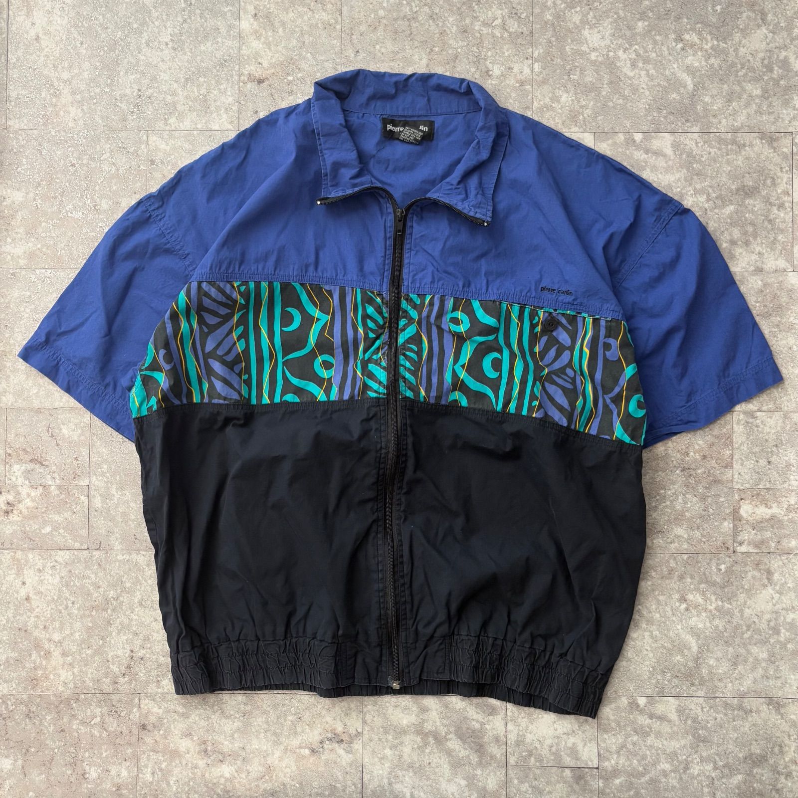 Pierre Cardin 半袖 コットンブルゾン シャツ XL 90s 切替デザイン 総 