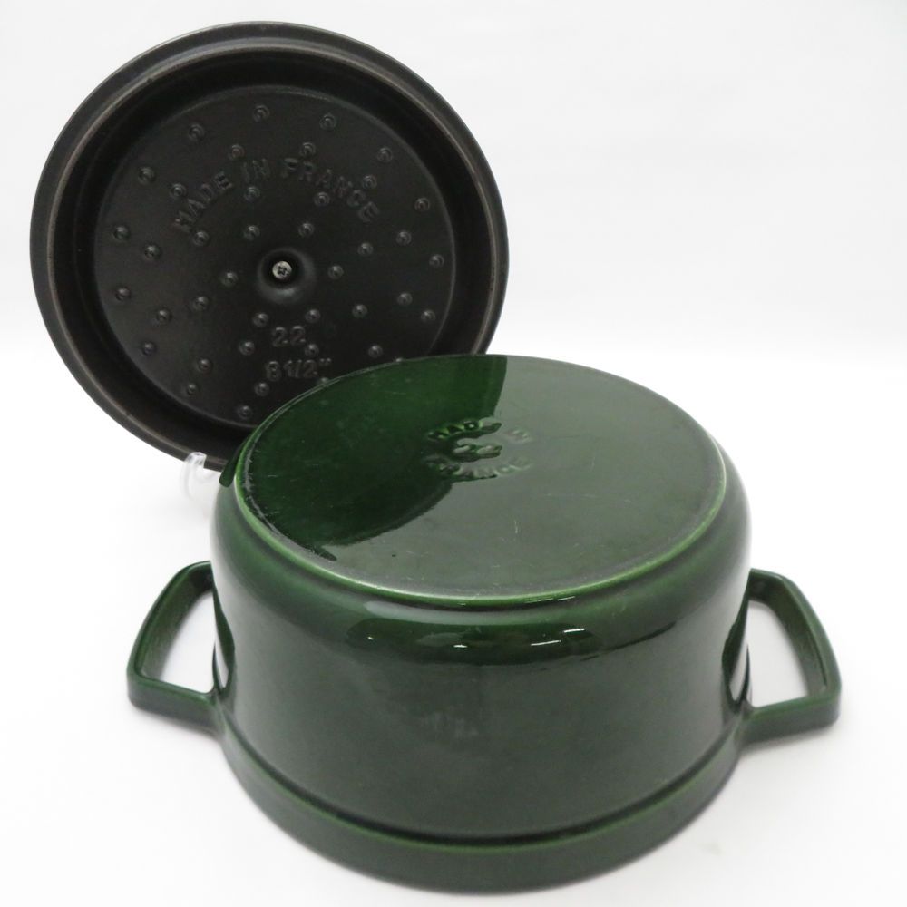 ジャンク】ストウブ ラウンド 22cm グリーン 高価生活雑貨 - STAUB