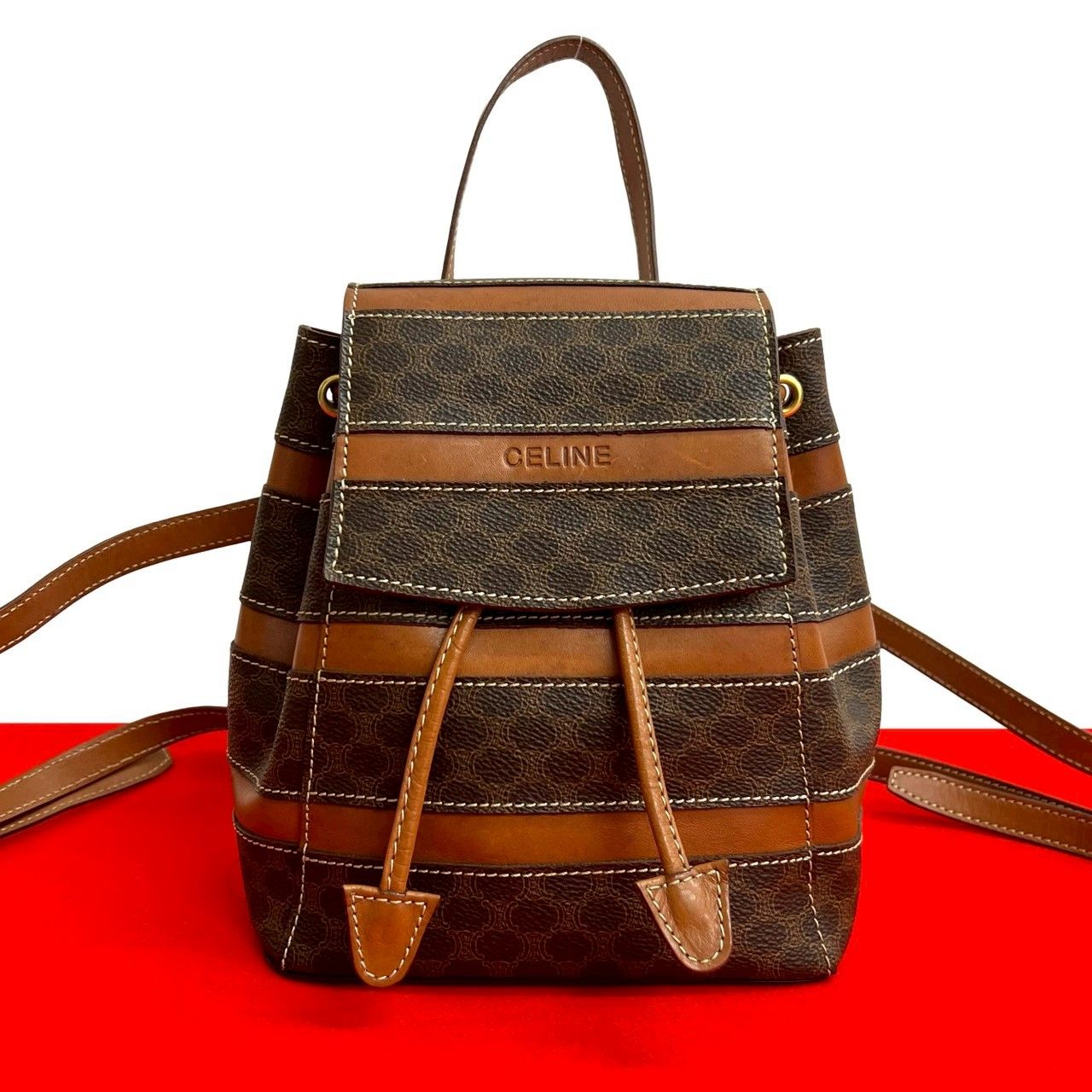 CELINE セリーヌ　マカダム　巾着バッグ　トリオンフ CELINE セリーヌ ショルダーバッグ 巾着 マカダム トリオンフ ブラウン
