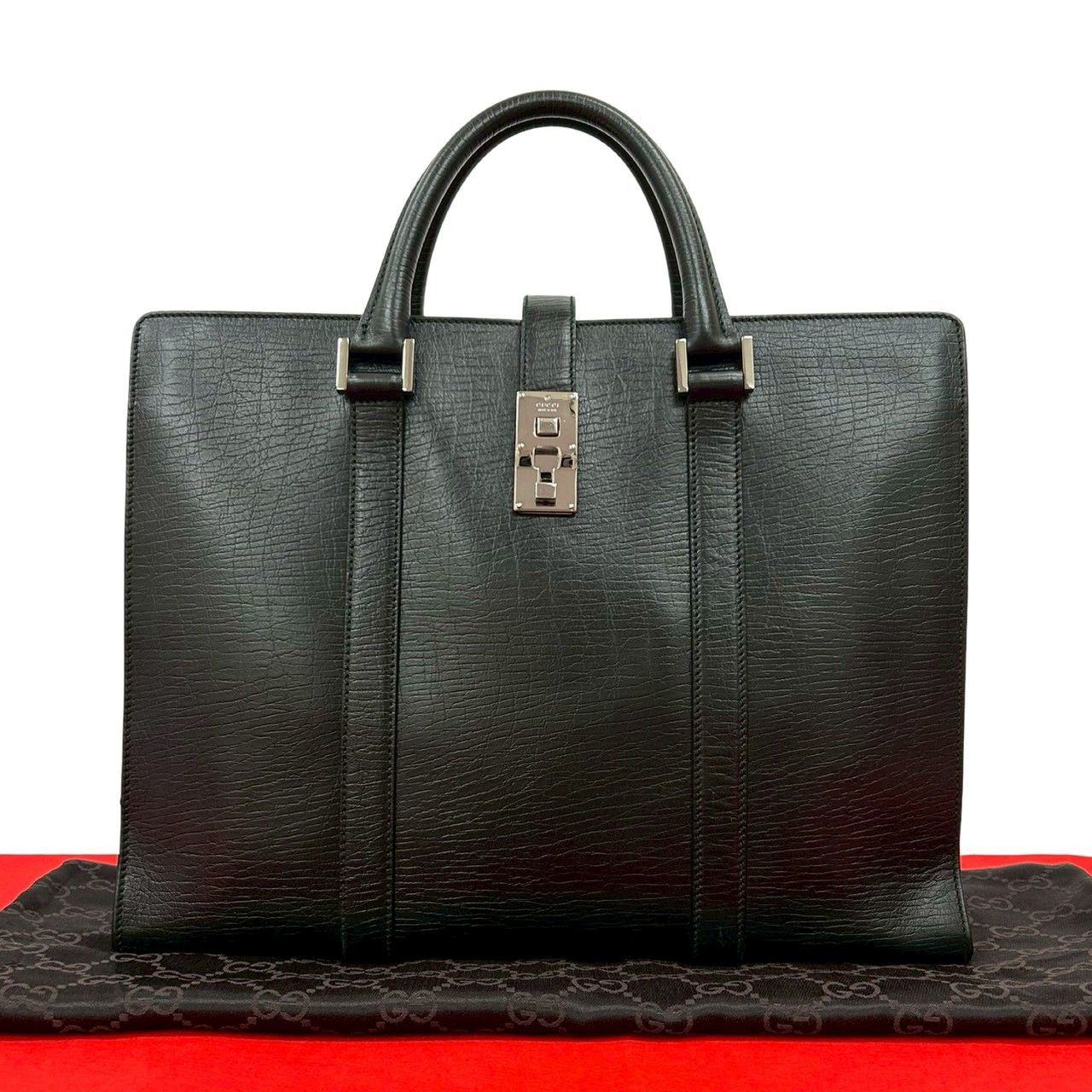 極 美品 袋付き GUCCI グッチ ロゴ 金具 レザー 本革 ビジネスバッグ
