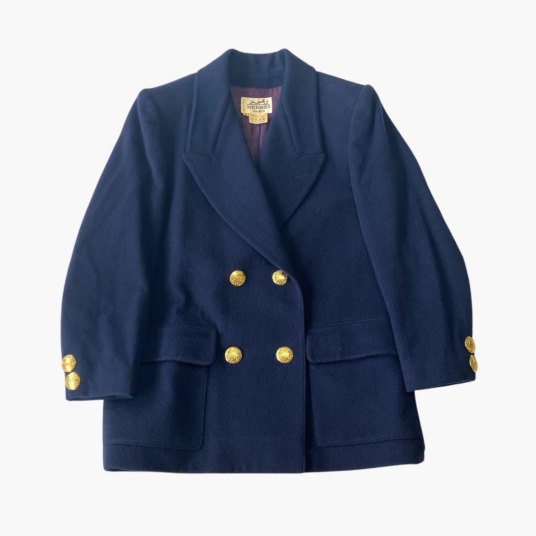 希少 HERMES エルメス 定番モデル カシミヤ 100% ダブル テーラード 