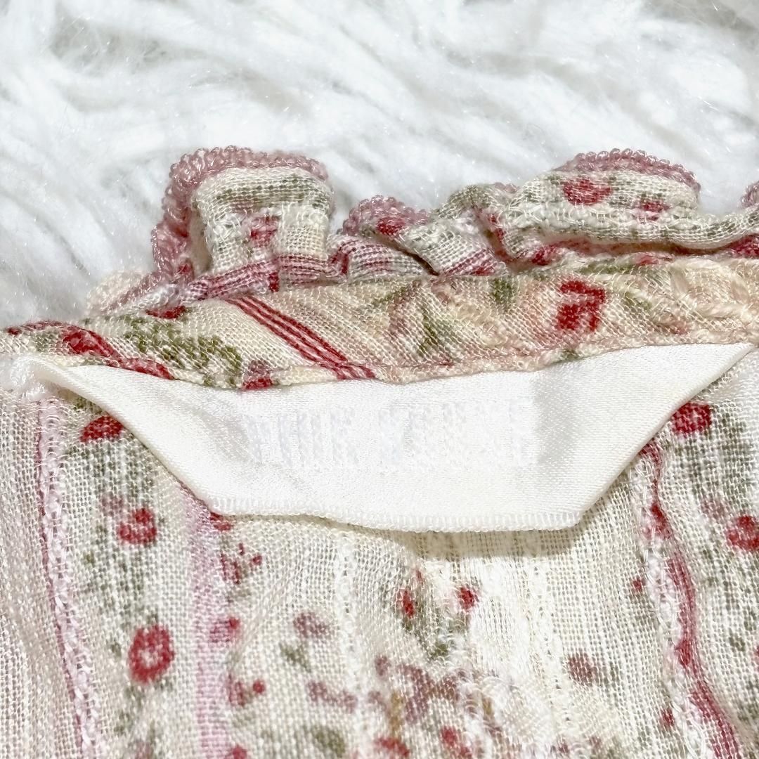 美品】PINK HOUSE パフスリーブ 半袖フリルリボン ブラウス ピンク