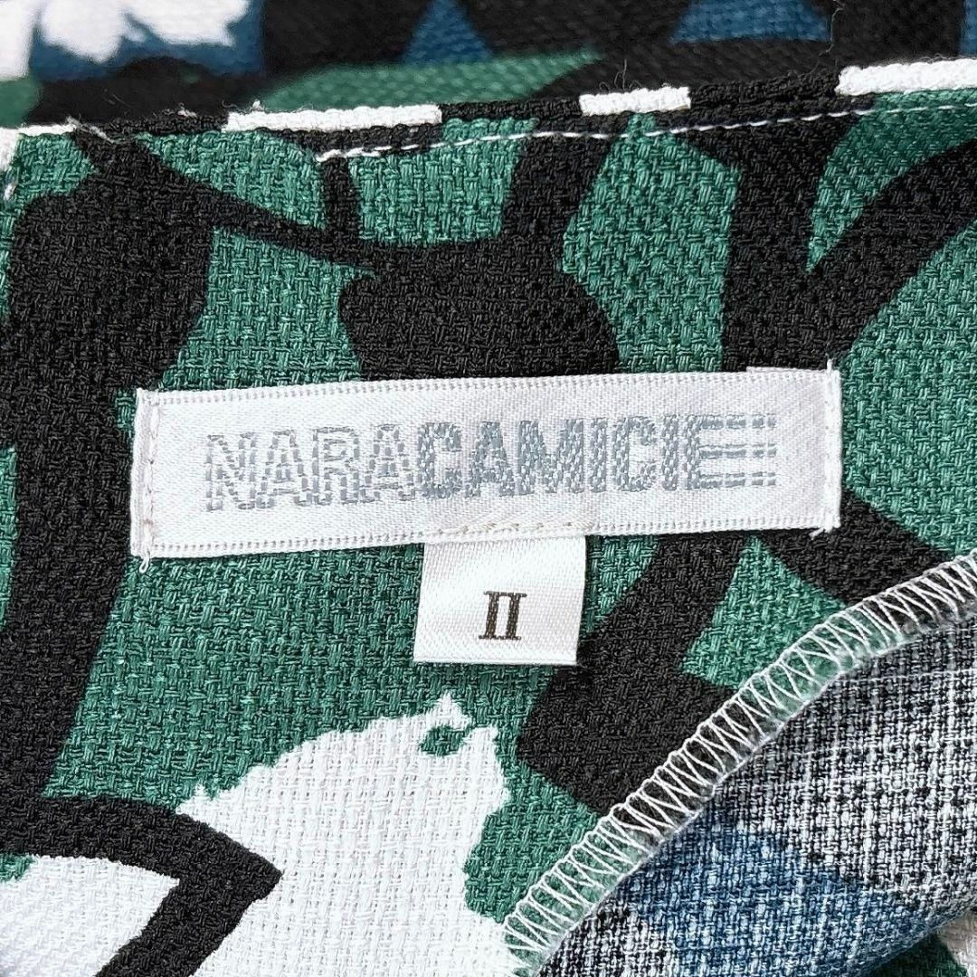 美品】ARACAMICIE 半袖プルオーバートップス 2 花柄ペイント 白黒緑 