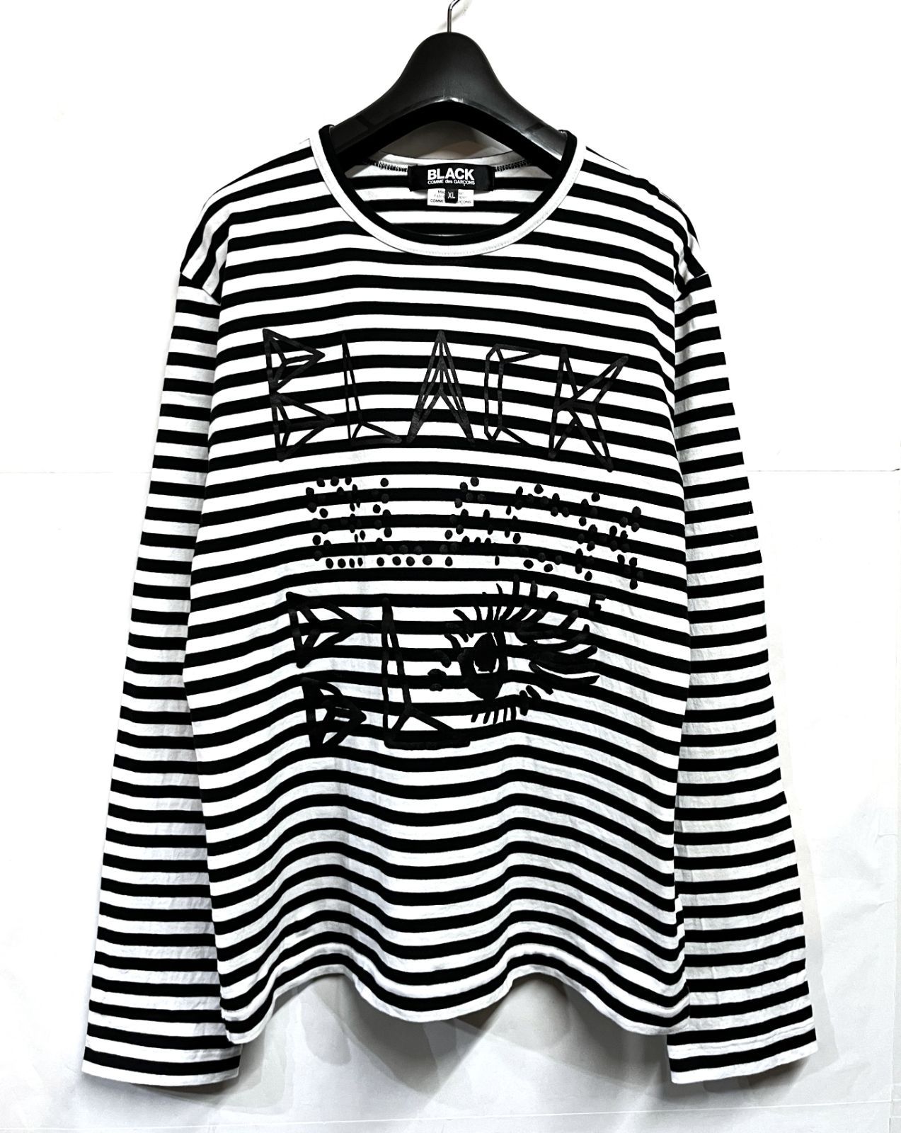は*ー様 BLACK COMME des GARCONS ボーダーロンT y2k トップス BLACK