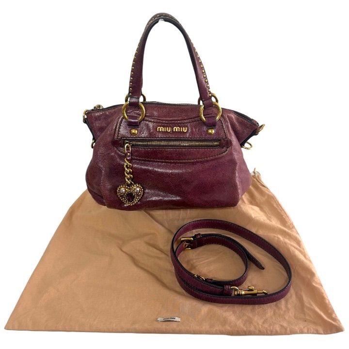 MIU MIU Vitello Shine Leather 2WAY Handbag Shoulder Bag Heart