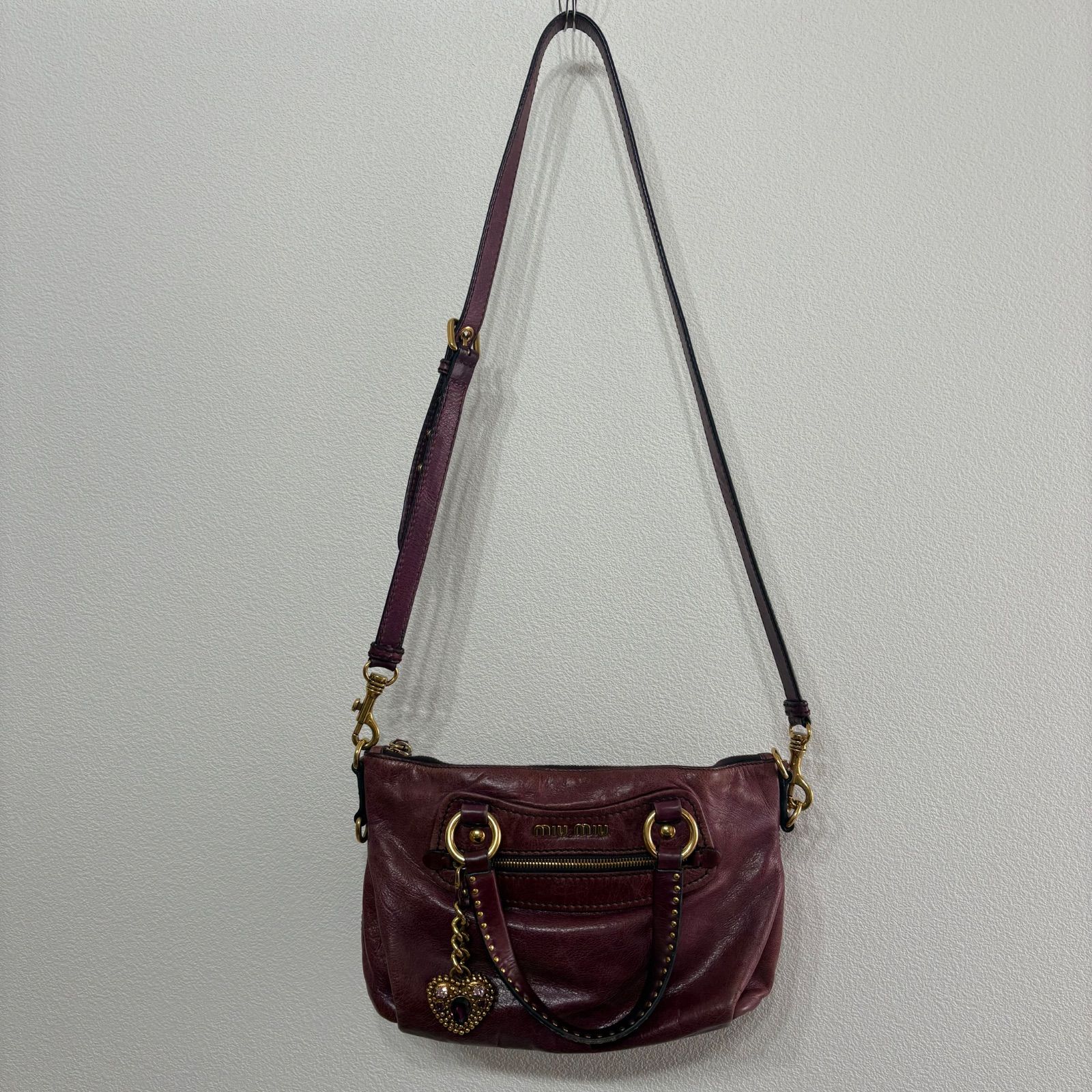 MIU MIU Vitello Shine Leather 2WAY Handbag Shoulder Bag Heart