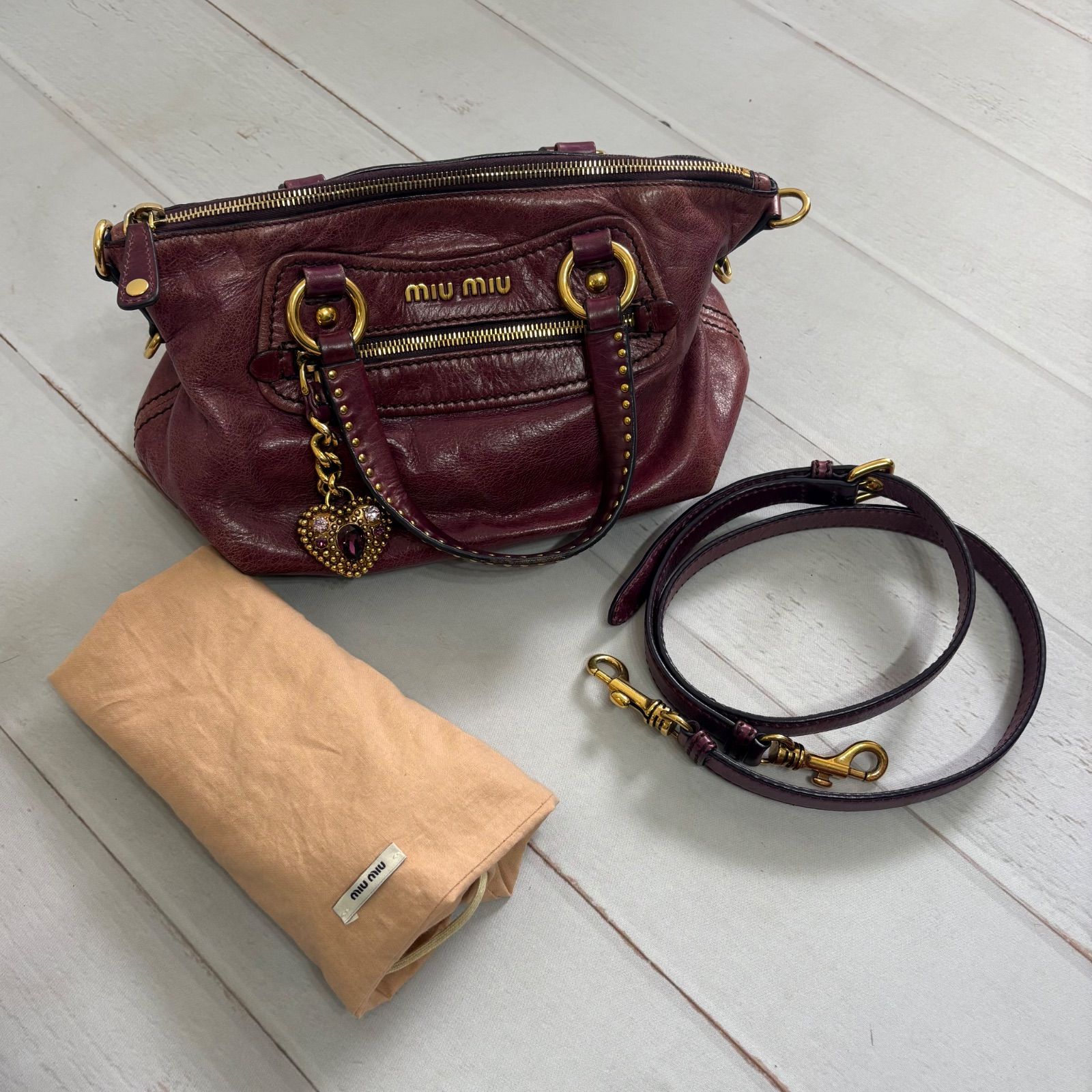 MIU MIU Vitello Shine Leather 2WAY Handbag Shoulder Bag Heart