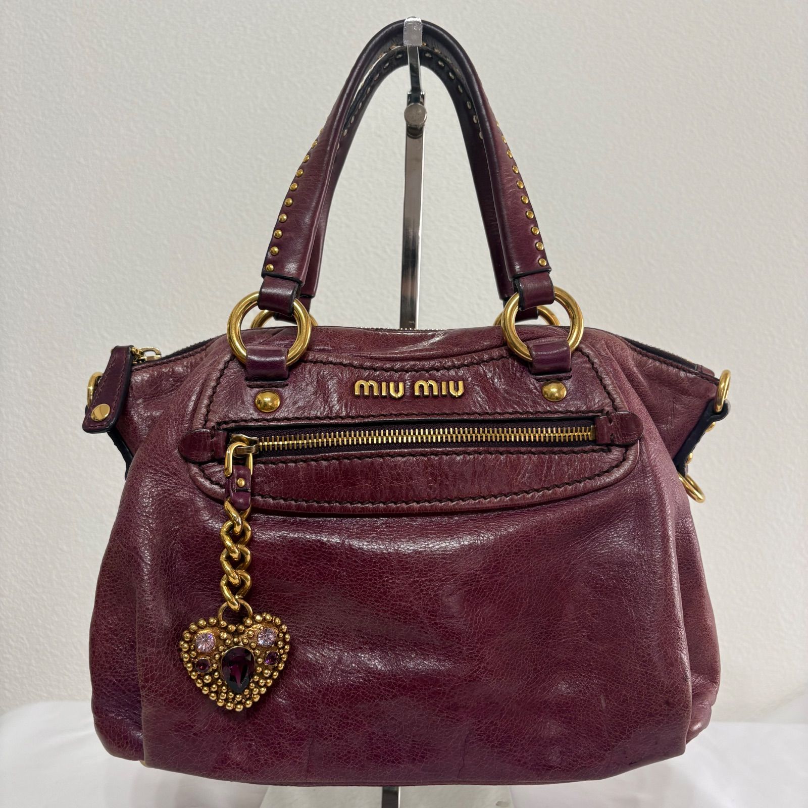 MIU MIU Vitello Shine Leather 2WAY Handbag Shoulder Bag Heart