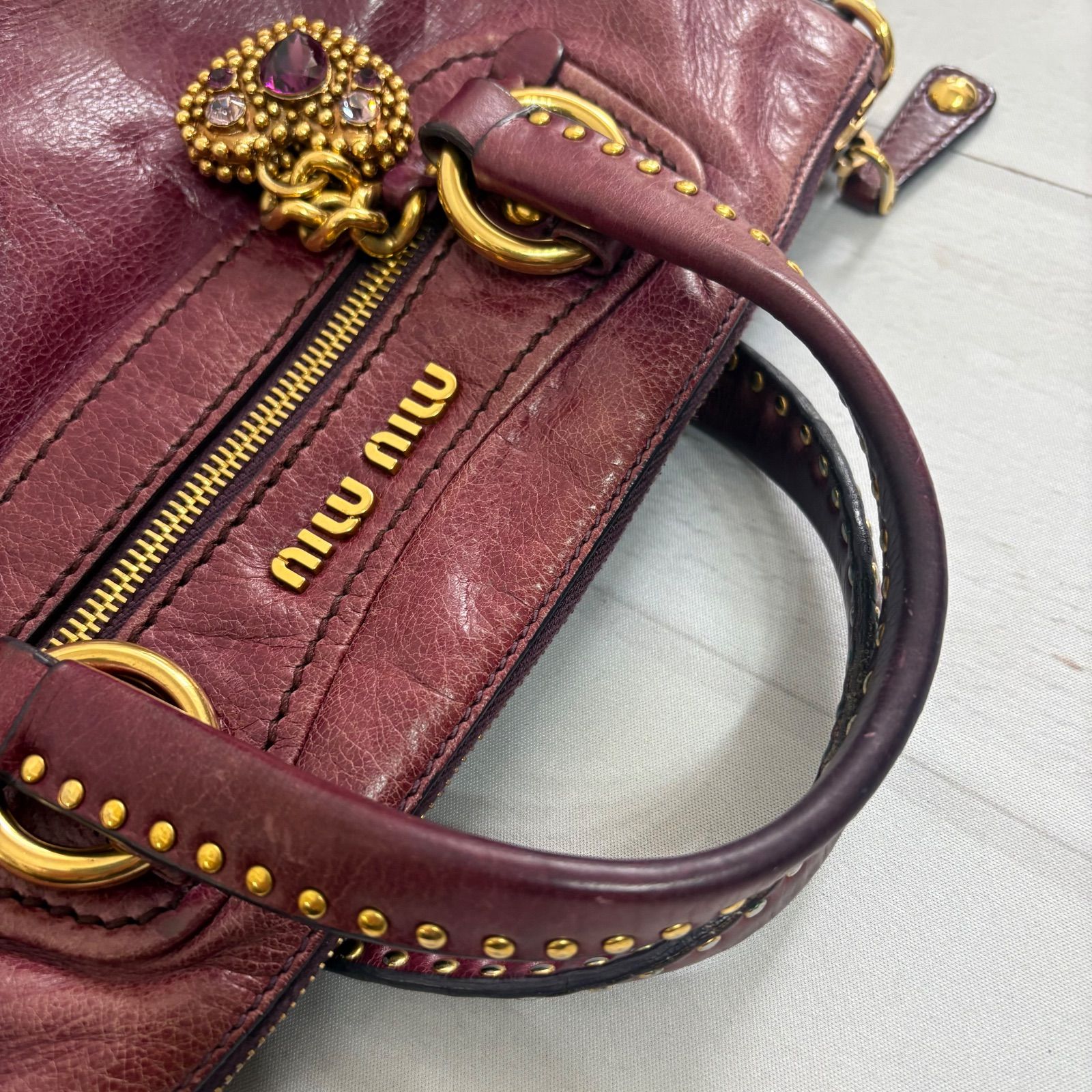 MIU MIU Vitello Shine Leather 2WAY Handbag Shoulder Bag Heart