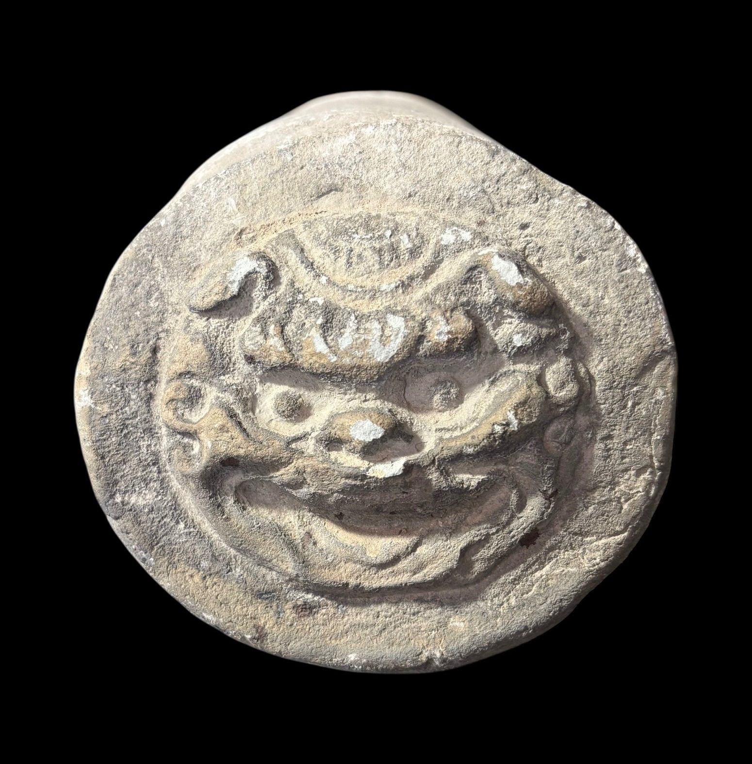 中国美術 新羅 鬼面 鬼瓦 素焼 置物 時代物 鬼 瓦 中国 古美術 石物 