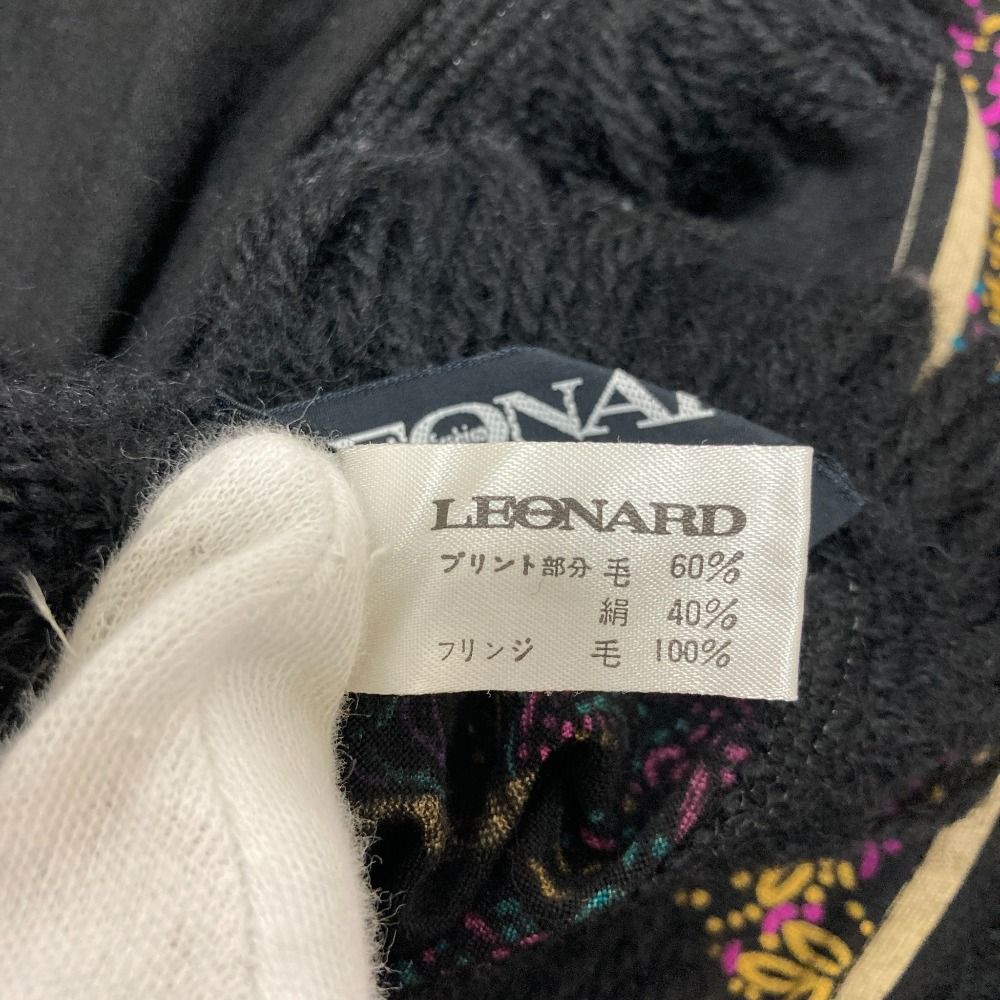 美品 LEONARD レオナール フリンジ 大判ストール ショール ブラック