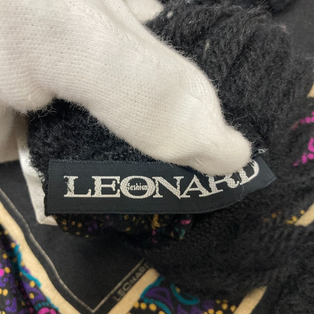 美品 LEONARD レオナール フリンジ 大判ストール ショール ブラック