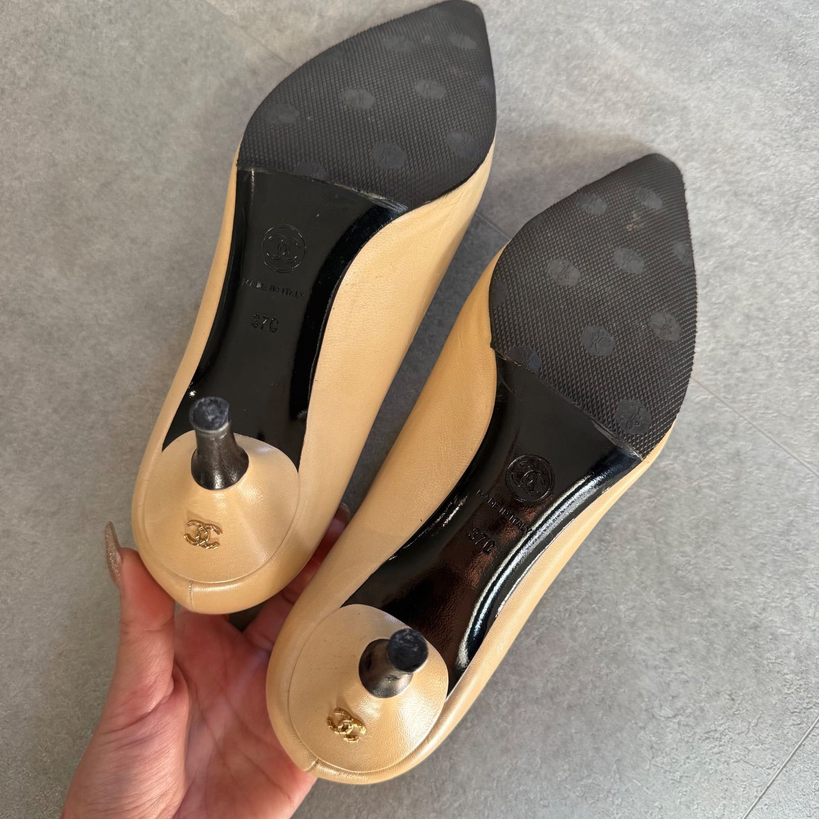CHANEL シャネル パンプス ココマーク バイカラー レザー ベージュ
