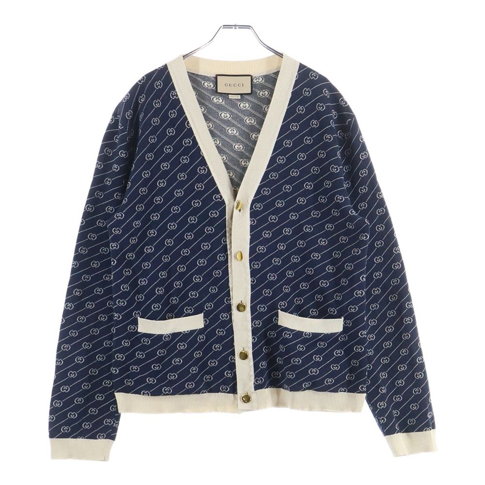 GUCCI (グッチ) ダイアゴナル GGロゴ シルク混 ニットカーディガン 