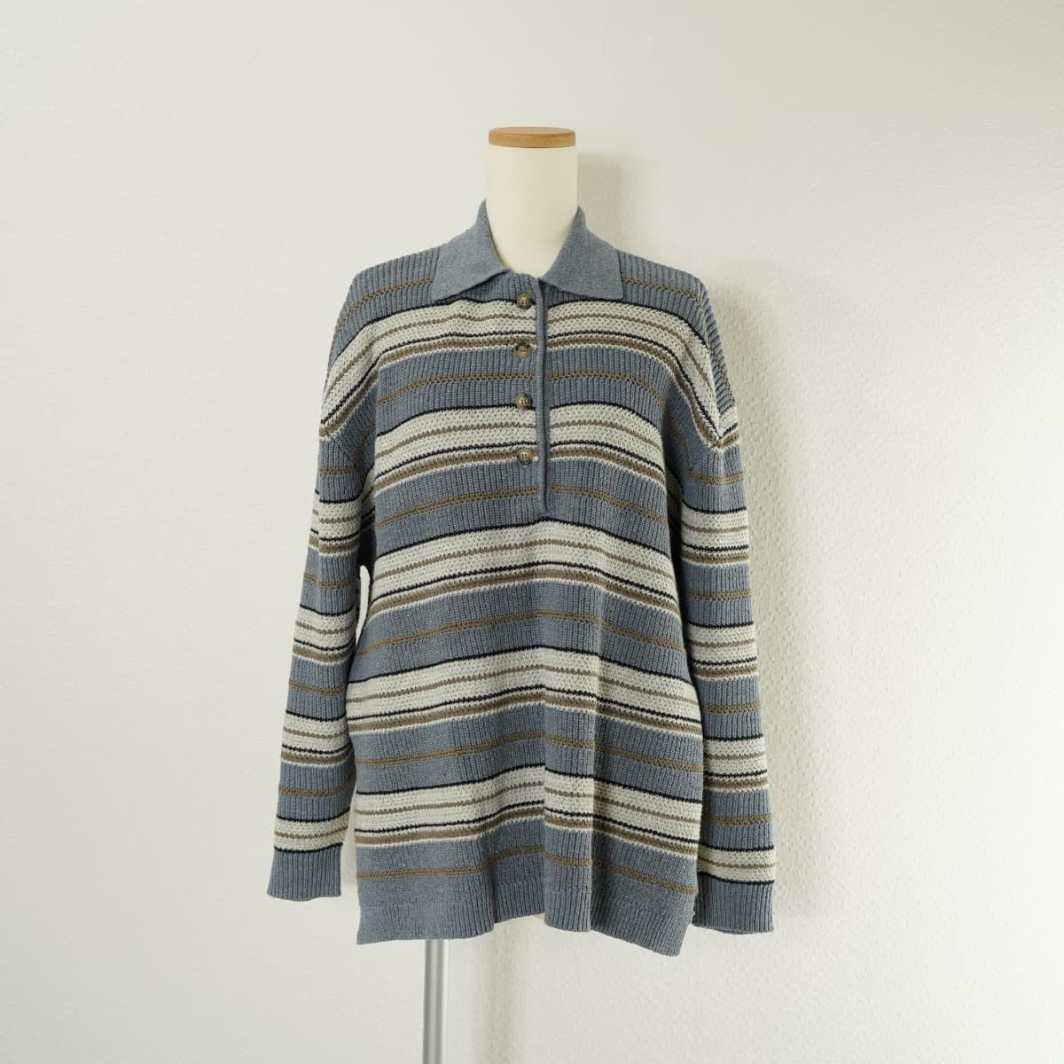 CLANE クラネ MULTI BORDER KNIT POLO TOPS マルチボーダー ニット