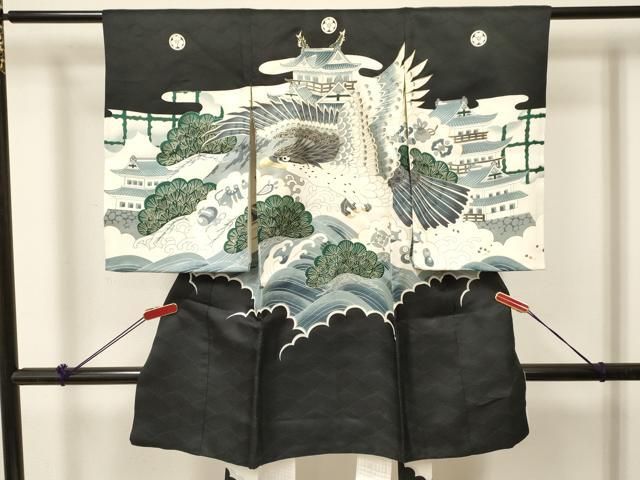 平和屋着物[]お宮参り 男の子 祝着 産着 初着 のしめ 鷹 鷲 風景立波松文 金彩 逸品 DABC5055ma