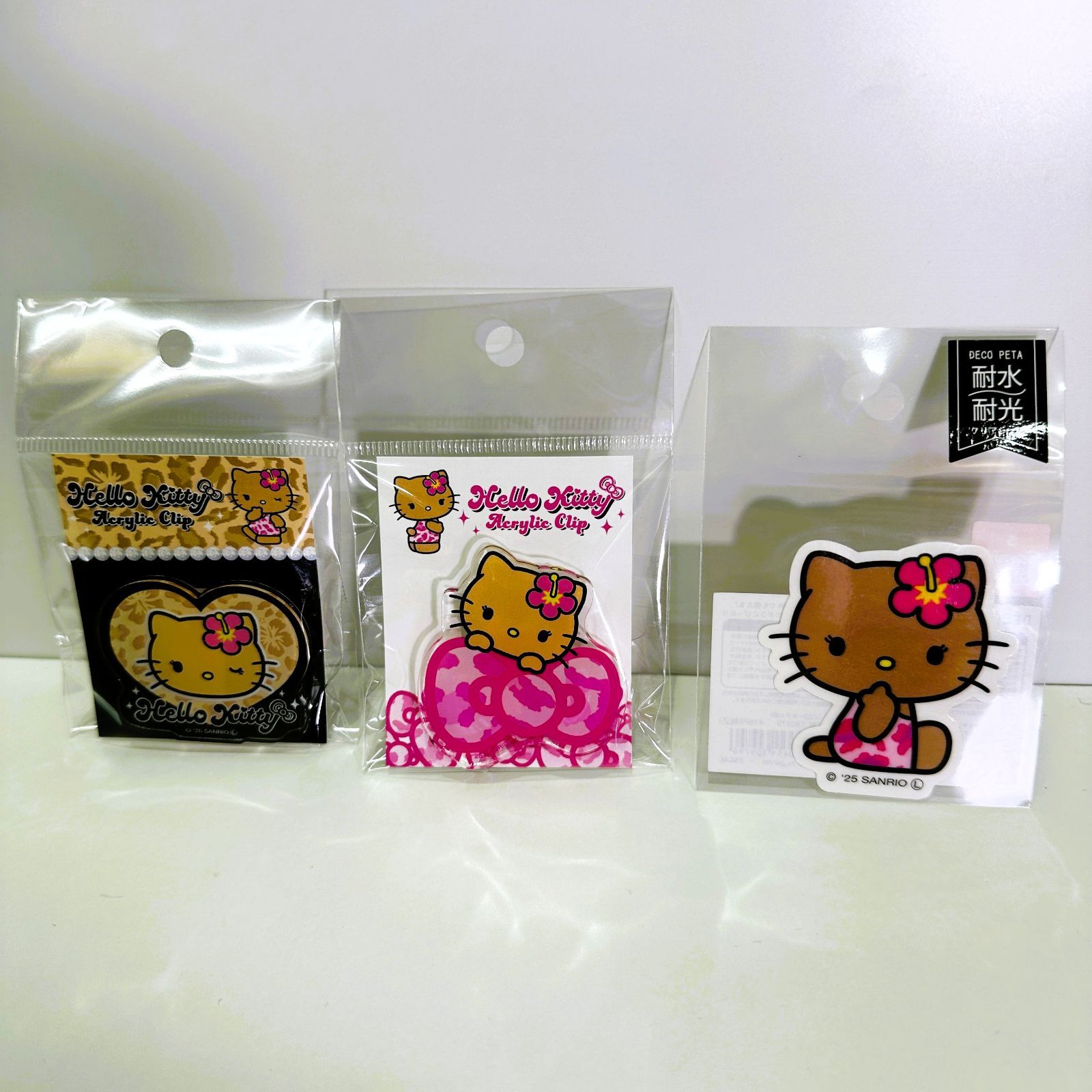 日焼けギャルキティ アクリルクリップ2種、デコペタステッカー 計3点 