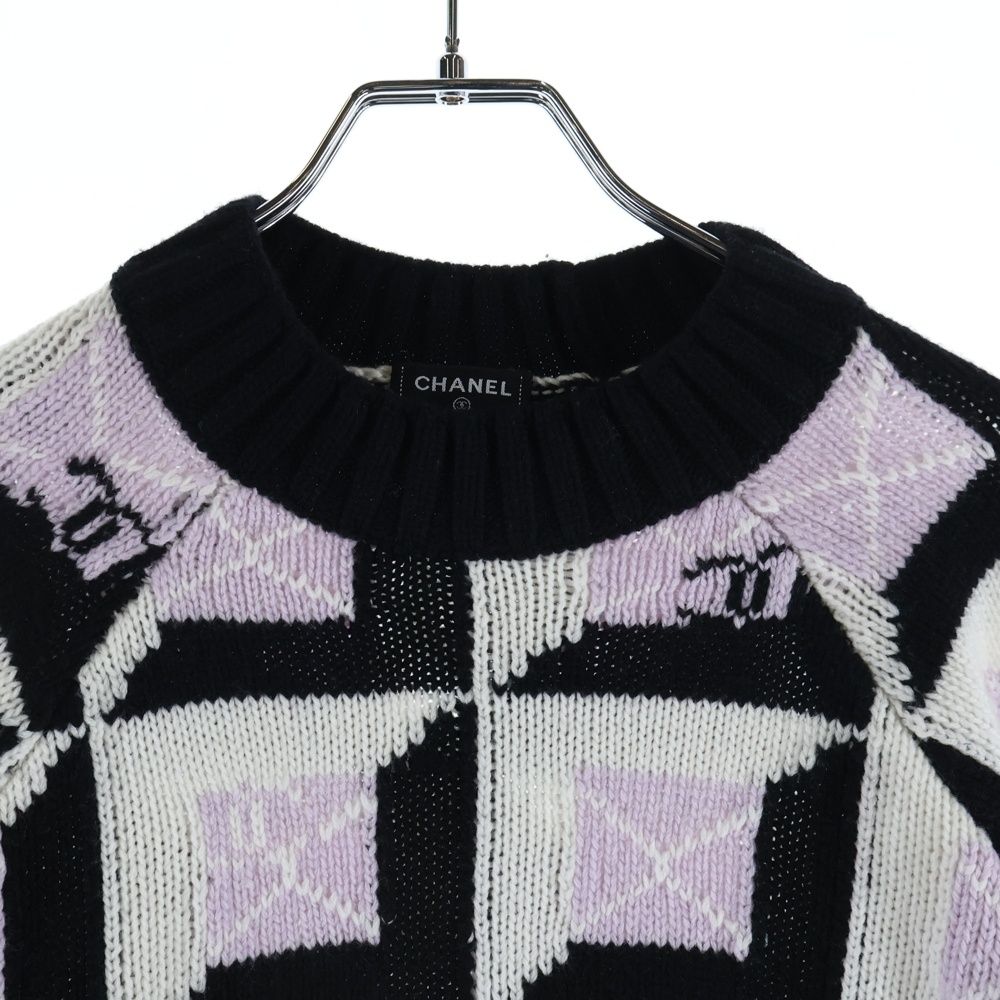CHANEL シャネル ジオメトリック ココマーク プレート付き カシミヤニット セーター ピンク/ブラック レディース P77885K11247 CHANEL (シャネル) ジオメトリック ココマーク プレート付き カシミヤ