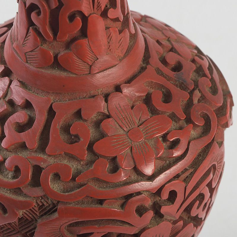 中国 古七宝 剔紅 堆朱 花文瓶 U R6247 【公式通販】