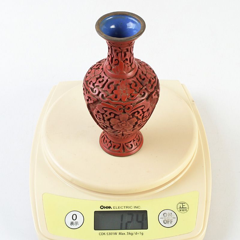 中国 剔紅 堆朱 内七宝 花文 蓋物 V 7937 【公式通販】