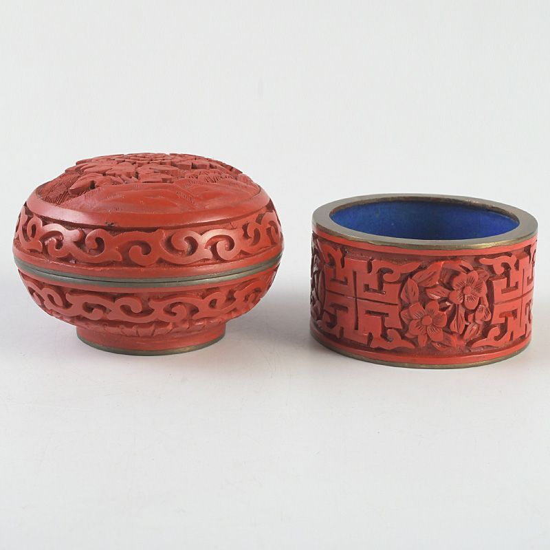 中国 剔紅 堆朱 内七宝 花文 蓋物 C R3946 【公式通販】