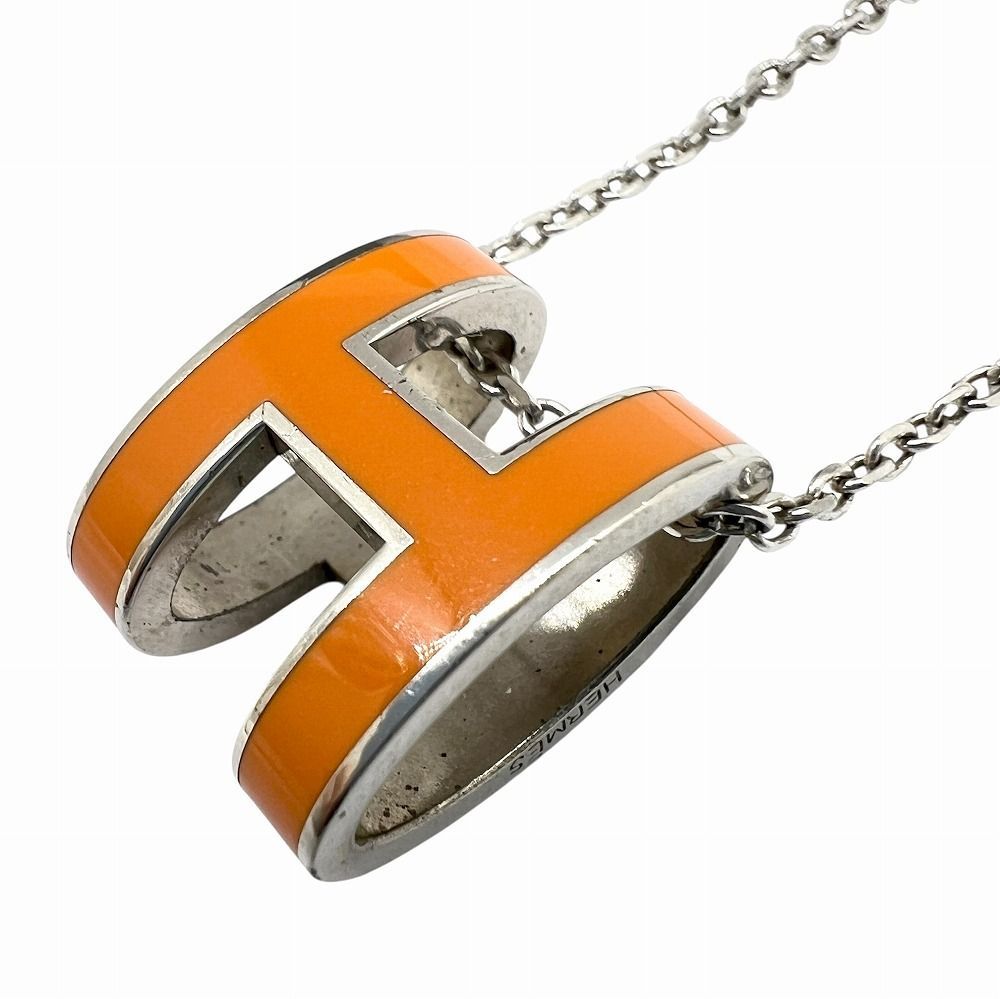 HERMES エルメス ポップアッシュ ネックレス オレンジ シルバー Hロゴ