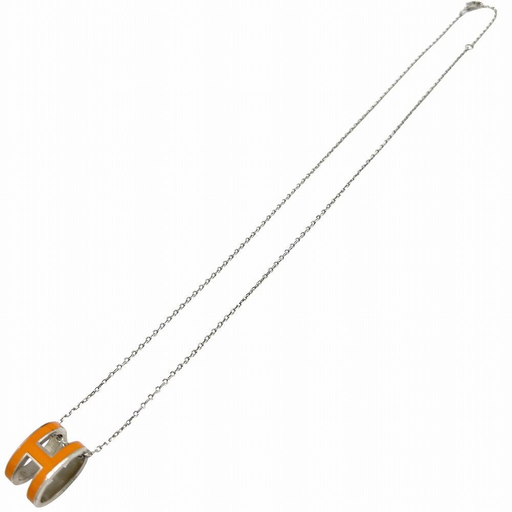 HERMES エルメス ポップアッシュ ネックレス オレンジ シルバー Hロゴ