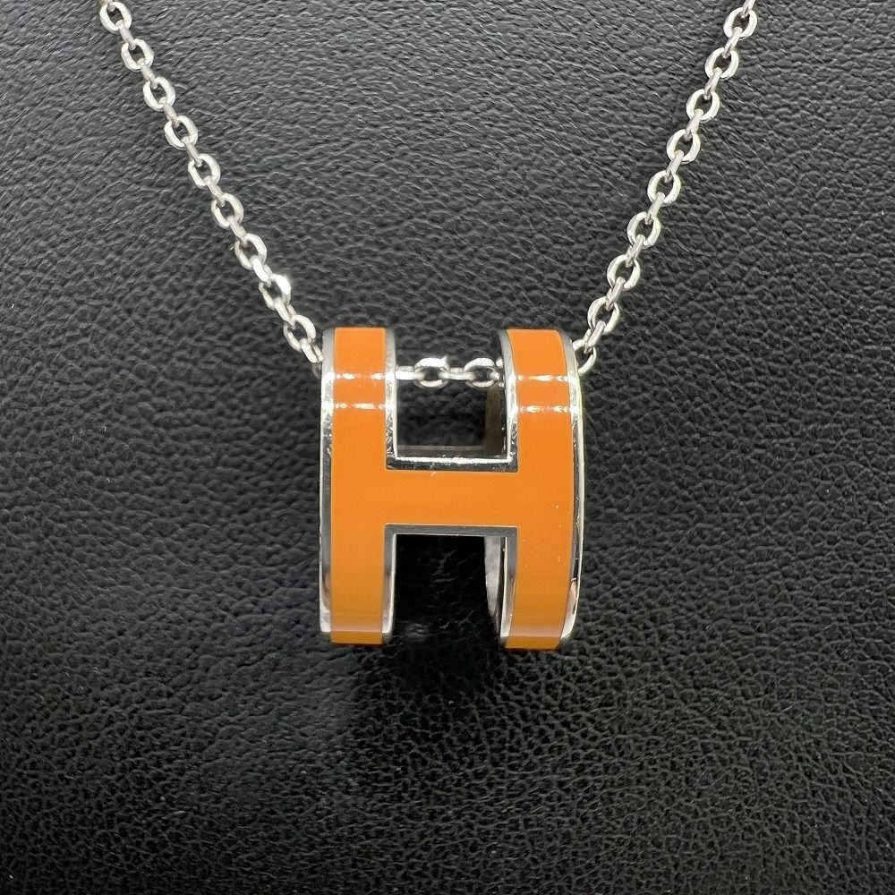 HERMES エルメス ポップアッシュ ネックレス オレンジ シルバー Hロゴ