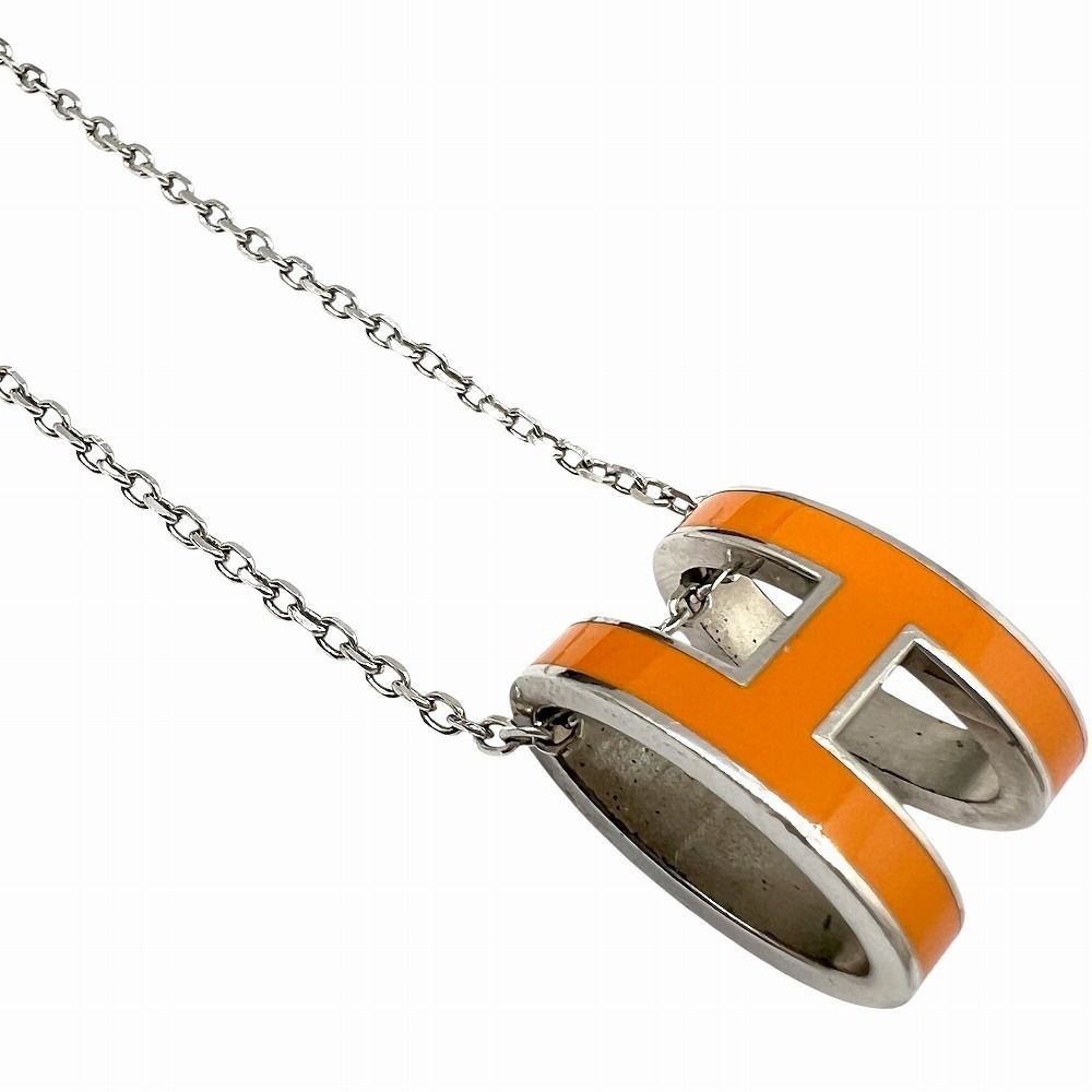 HERMES エルメス ポップアッシュ ネックレス オレンジ シルバー Hロゴ 