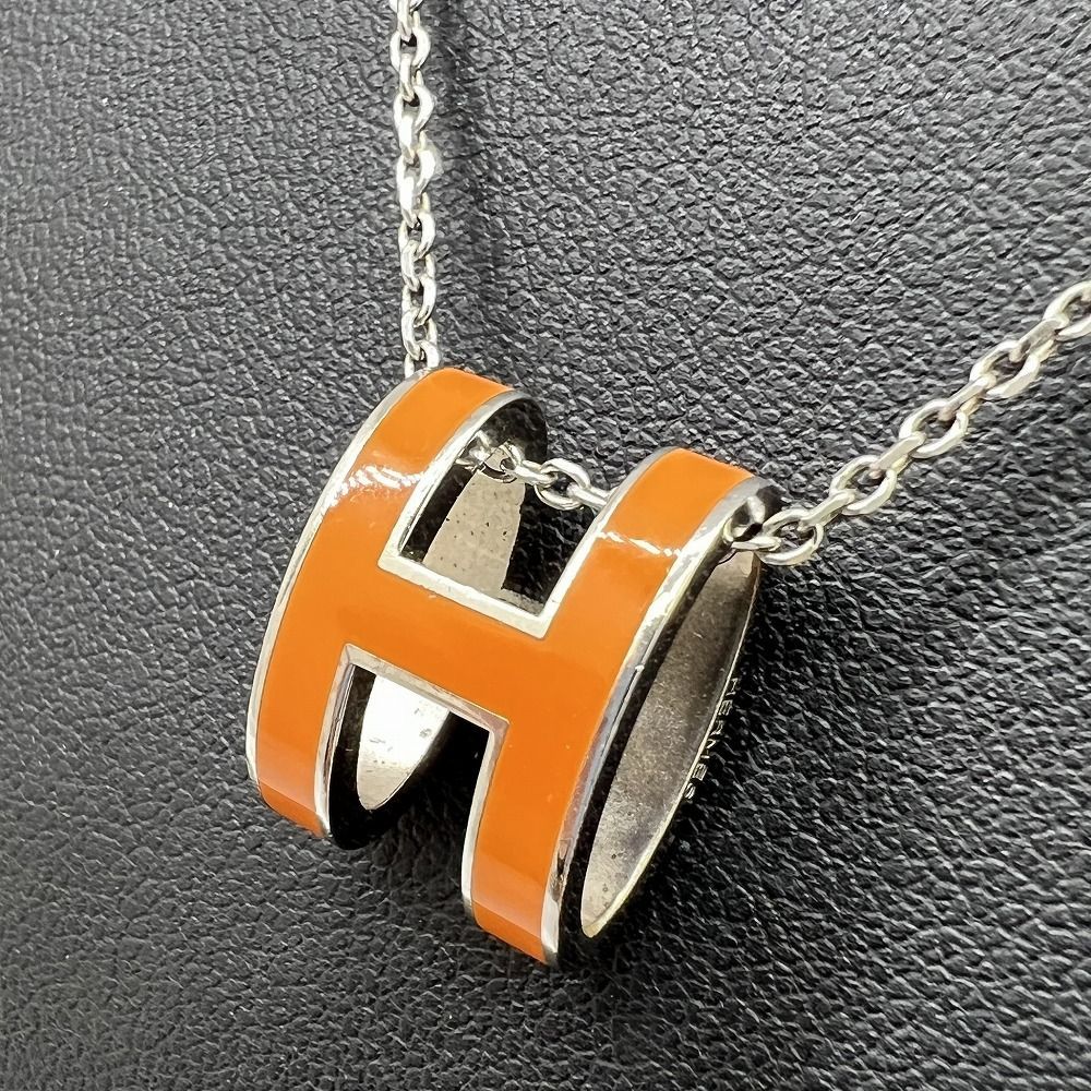 HERMES エルメス ポップアッシュ ネックレス オレンジ シルバー Hロゴ