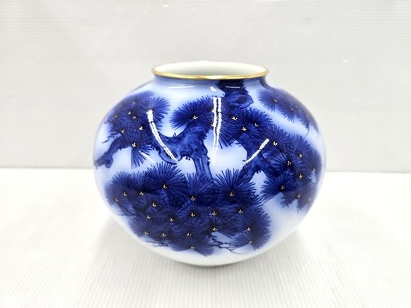 品】 香蘭社 染錦模様 老松文 花瓶 松 金彩 ○YR-19873○ 【公式通販】