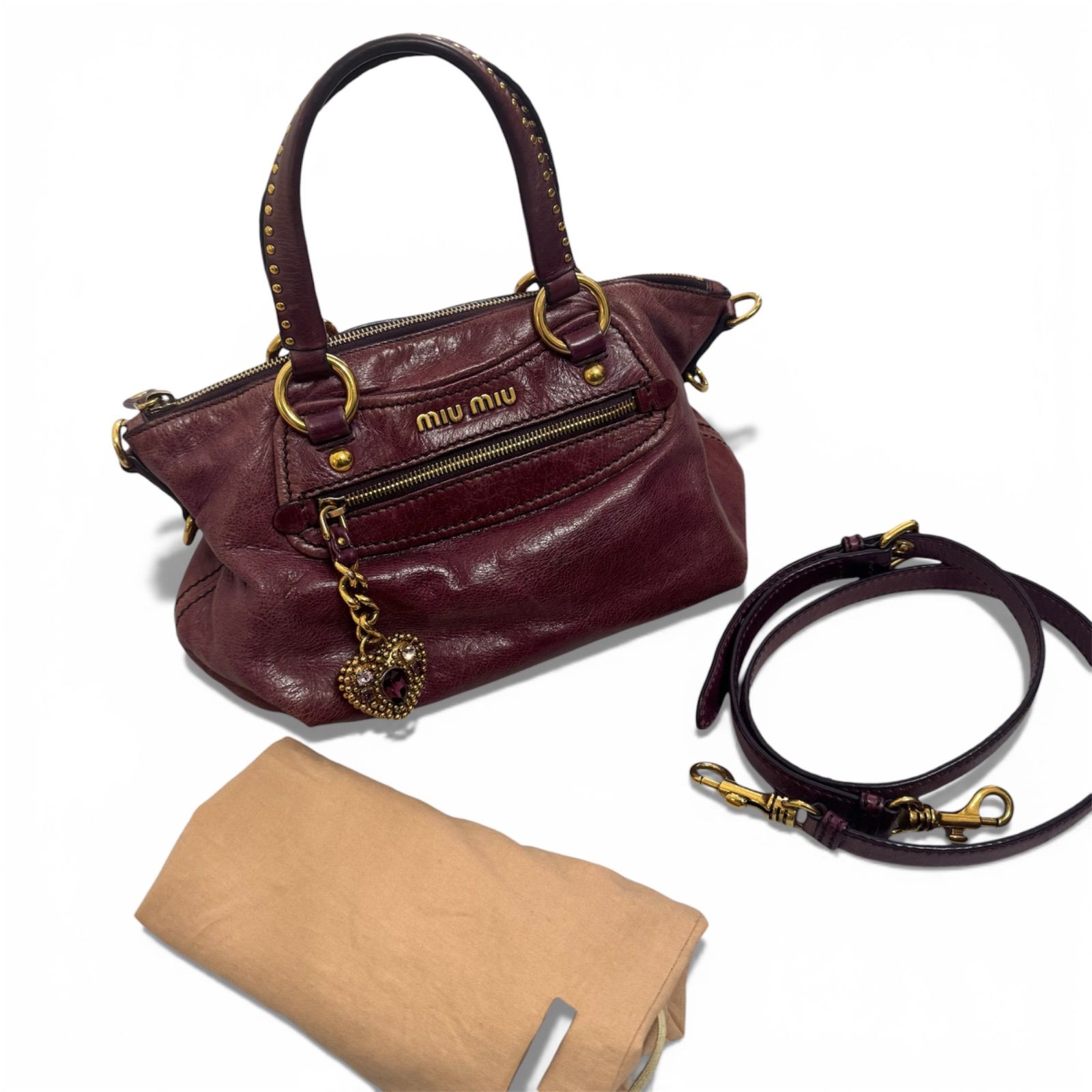 MIU MIU Vitello Shine Leather 2WAY Handbag Shoulder Bag Heart