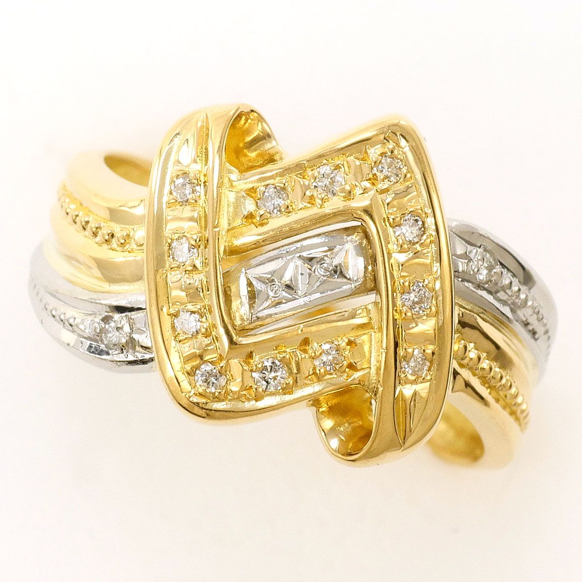 PT900/プラチナ K18YG リング・指輪 8号 ダイヤモンド 0.08ct 総重量約 