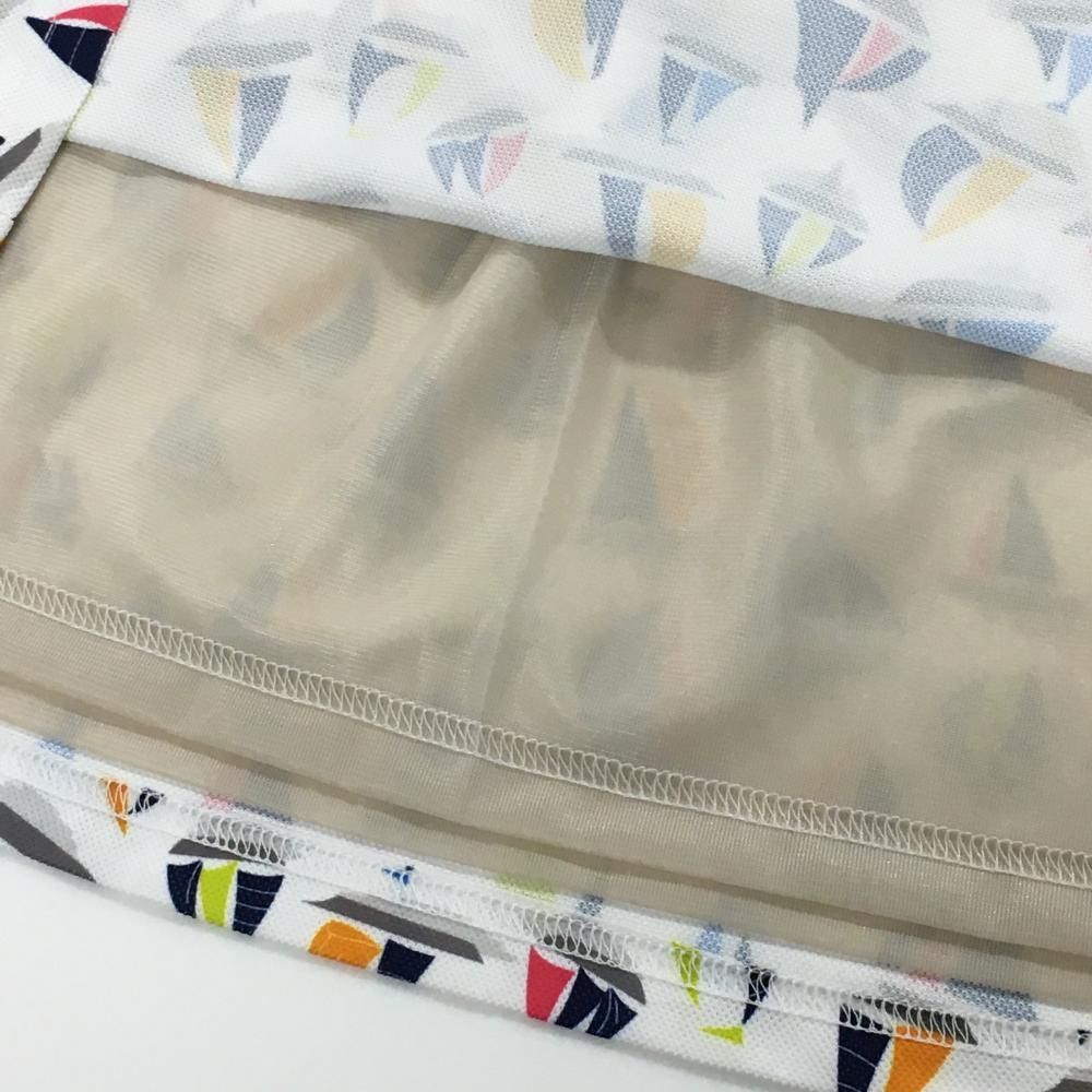 美品】23区ゴルフ スカート 白×マルチカラー ヨット総柄 ウエストゴム 