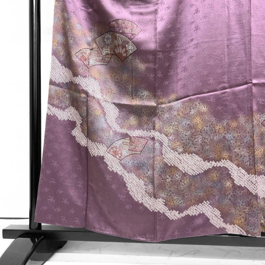 スワトウ刺繍 刺繍 訪問着 絞り 扇 花模様 ヱ霞 着物 015b p 【公式通販】
