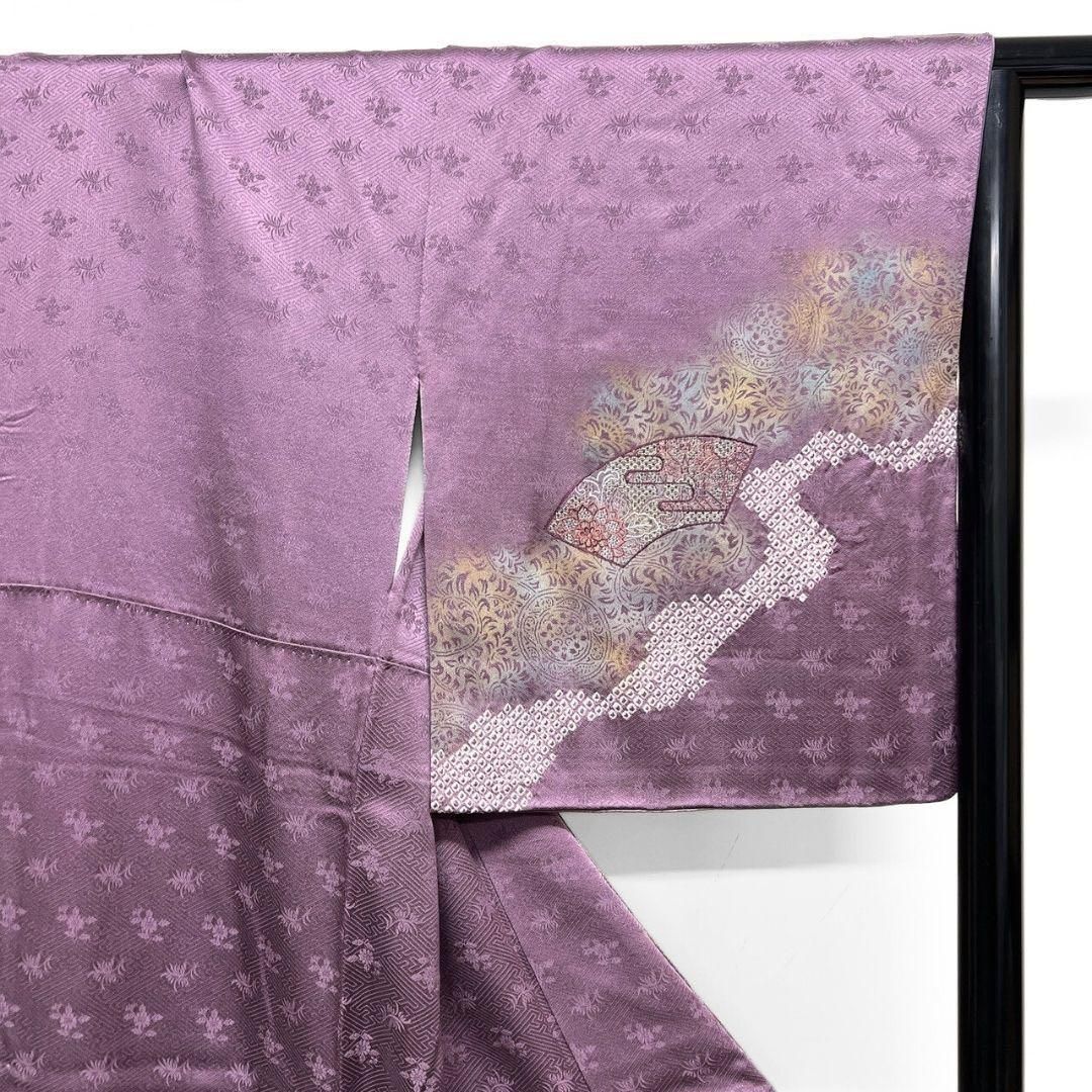 スワトウ刺繍 刺繍 訪問着 絞り 扇 花模様 ヱ霞 着物 015b p 【公式通販】
