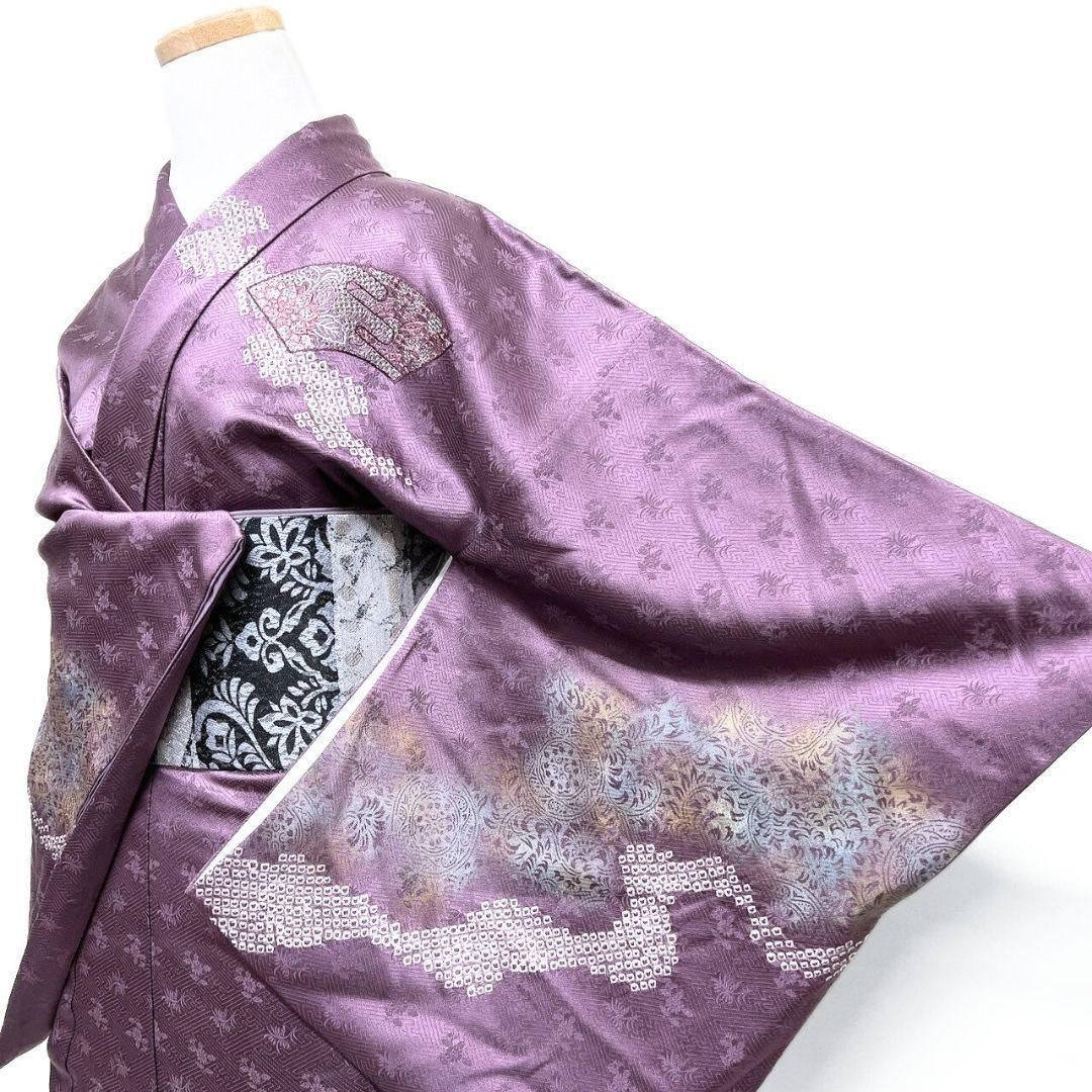 スワトウ刺繍　刺繍　訪問着　絞り　扇　花模様　ヱ霞　着物　015b p スワトウ刺繍 刺繍 訪問着 絞り 扇 花模様 ヱ霞 着物 015b p 【公式通販】