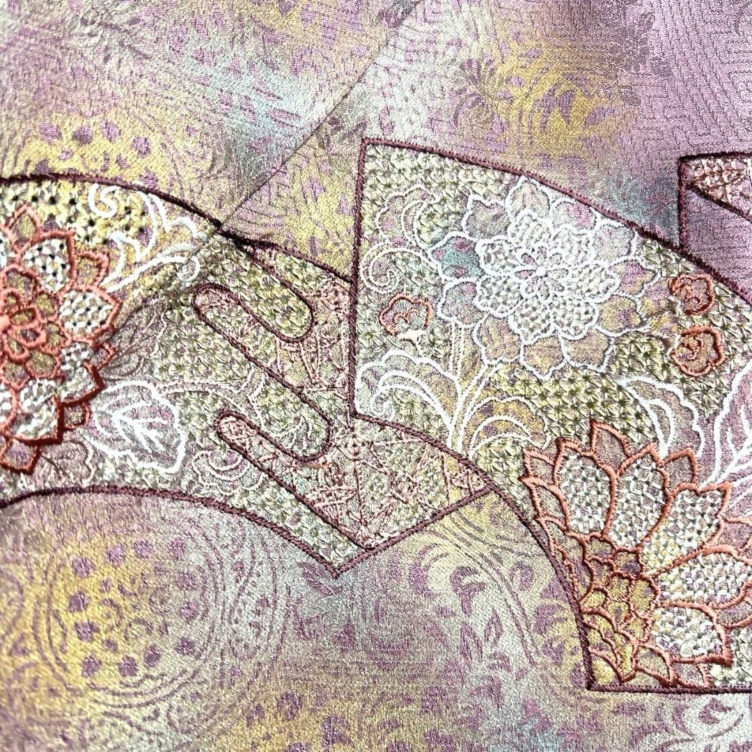 スワトウ刺繍 刺繍 訪問着 絞り 扇 花模様 ヱ霞 着物 015b p 【公式通販】